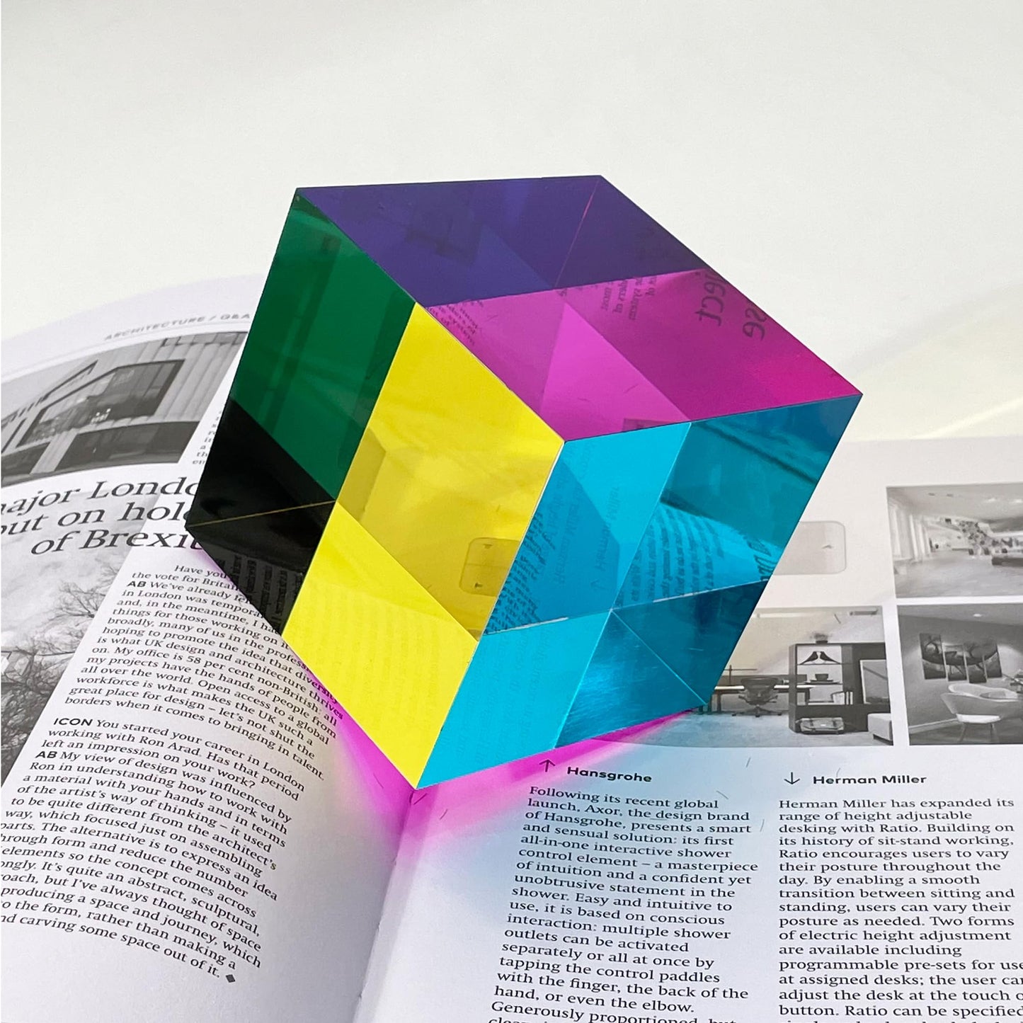 YuanDian CMY Cube – Large 80mm Colorful Acrylic Prism for Desk, Home & Education