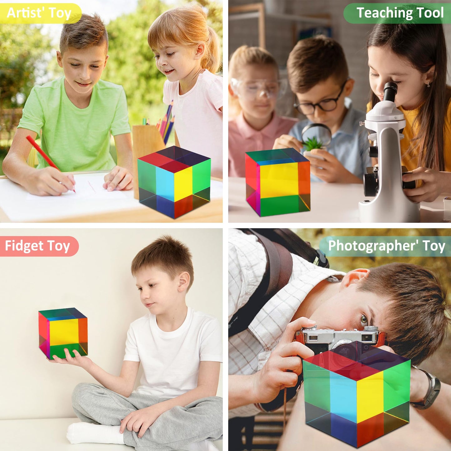 YuanDian CMY Cube – Large 80mm Colorful Acrylic Prism for Desk, Home & Education
