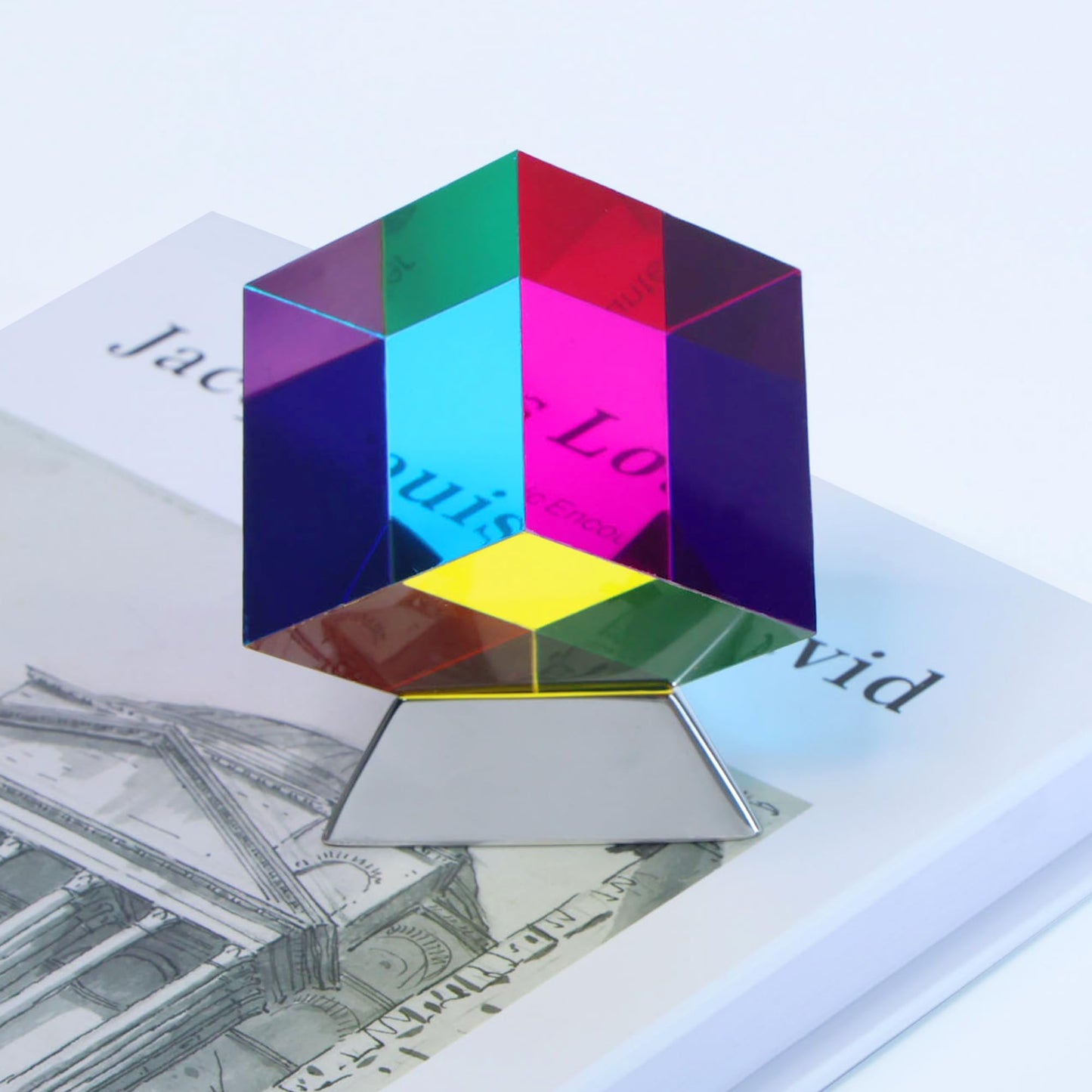 YuanDian CMY Cube with Stand – Color Mixing Acrylic Prism for Desk & Education