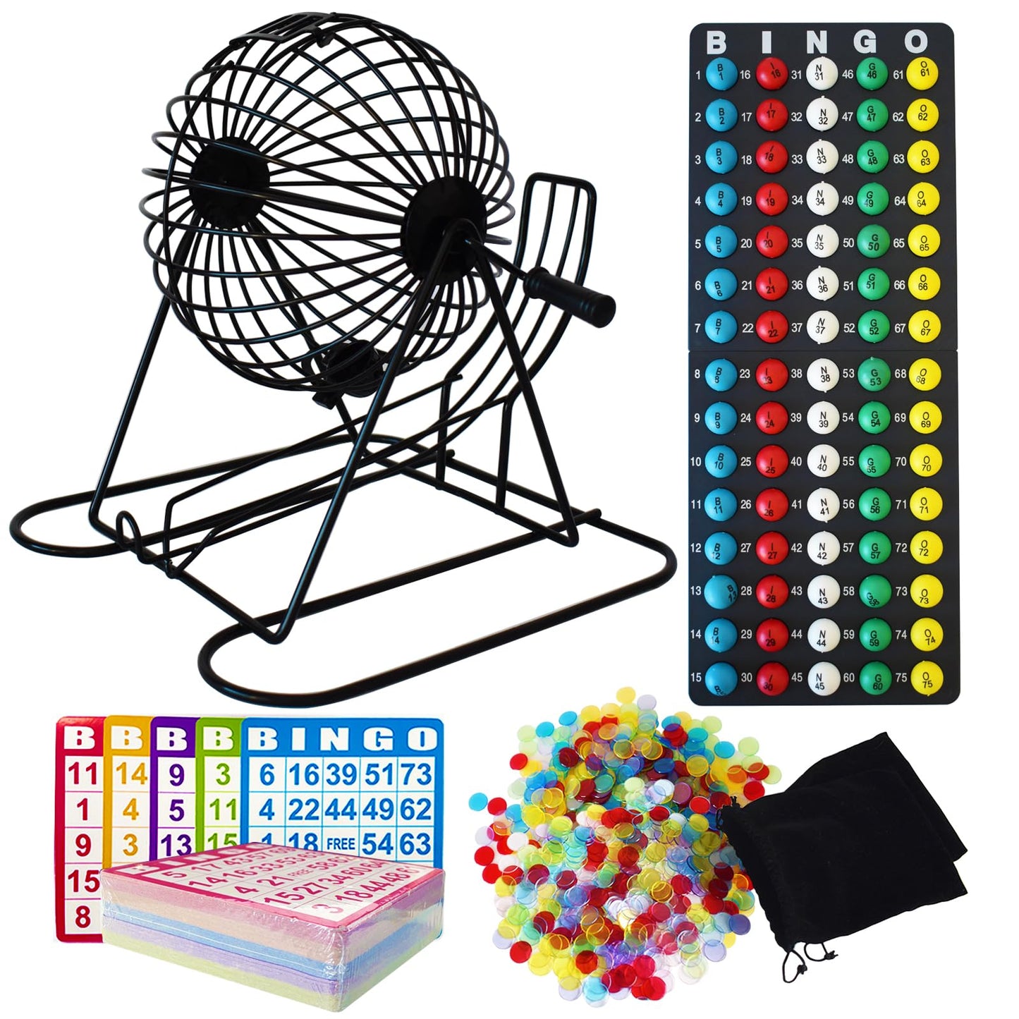 Yuanhe Jumbo Bingo Game Set – 11-Inch Metal Cage, 75 Balls, 100 Cards, 500 Chips & Master Board