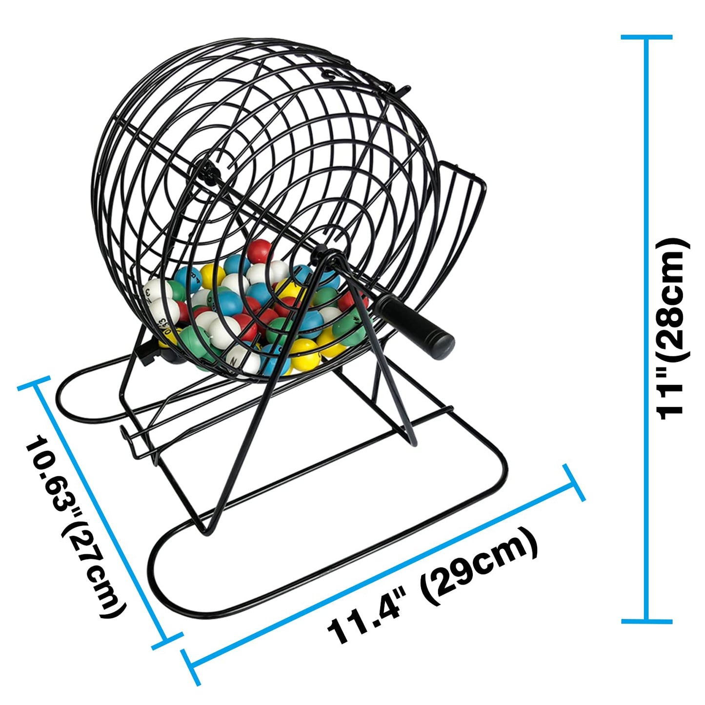 Yuanhe Jumbo Bingo Game Set – 11-Inch Metal Cage, 7-8-Inch Balls, 500 Chips, 100 Cards for Large Group Games