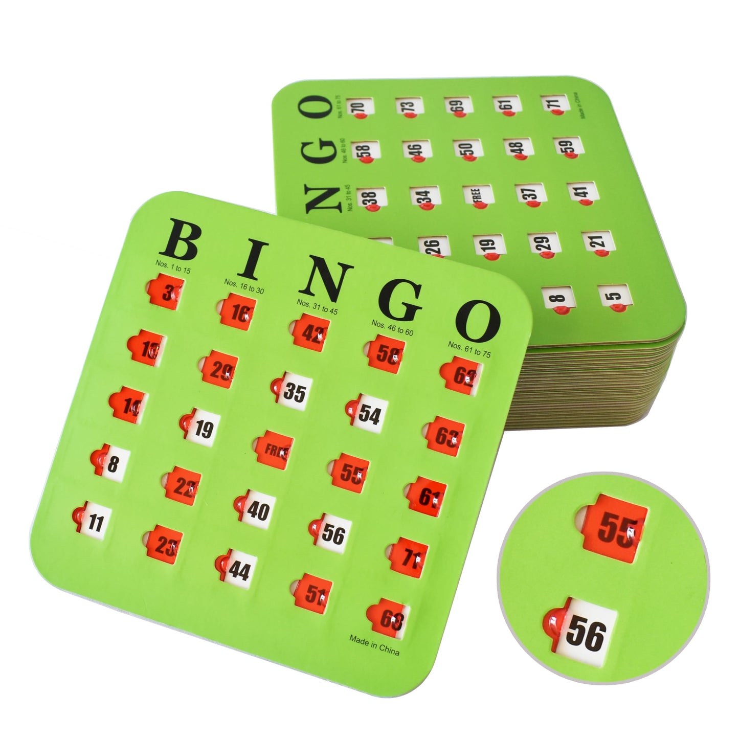Yuanhe Bingo Cards with Sliding Windows – 25-Pack Reusable Travel Bingo Game Cards, Green