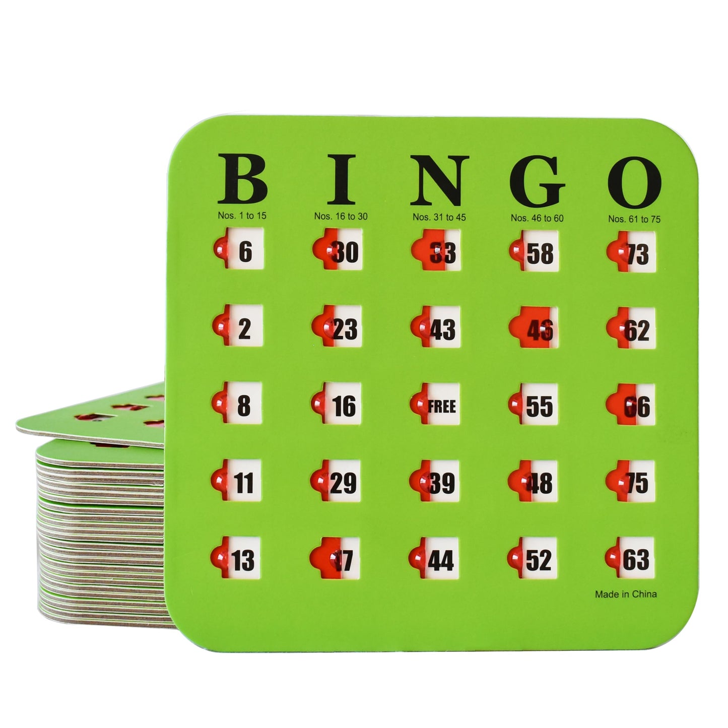 Yuanhe Bingo Cards with Sliding Windows – 25-Pack Reusable Travel Bingo Game Cards, Green