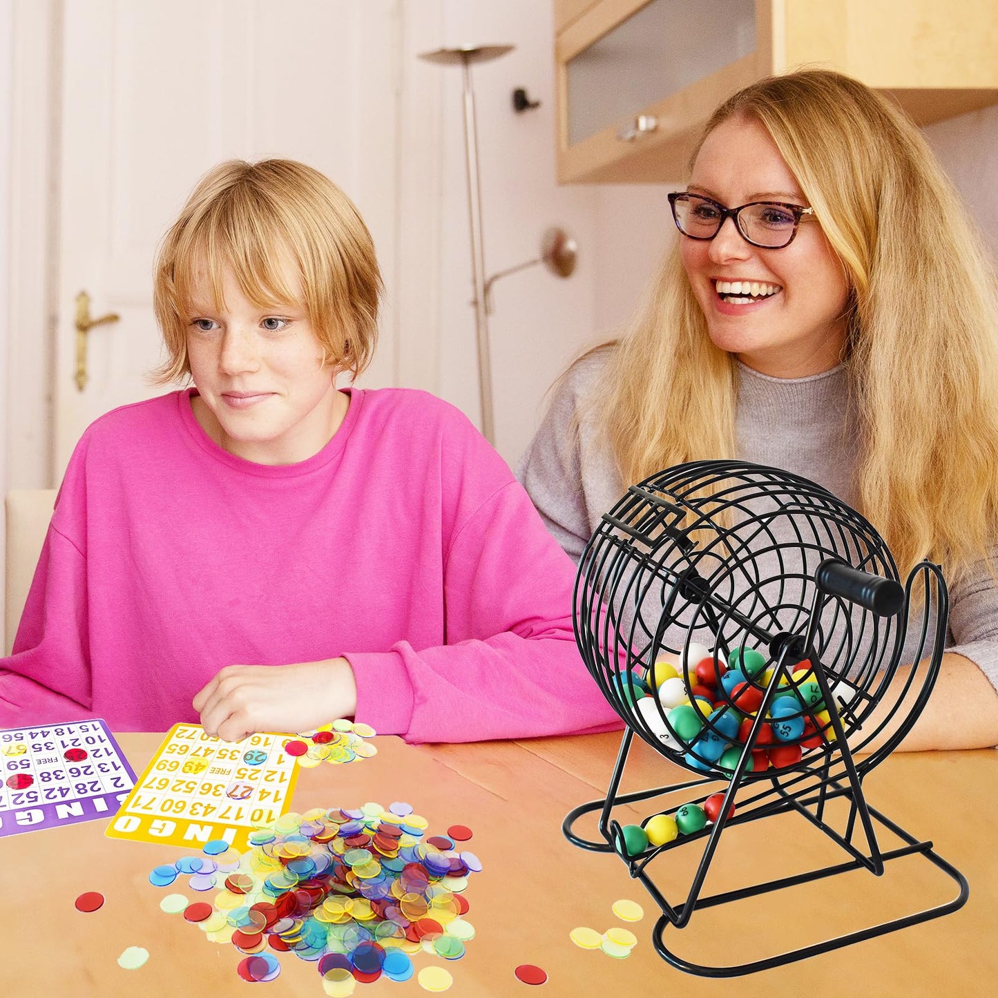 Yuanhe Deluxe Bingo Game Set – 8-inch Cage, 1000 Chips, 100 Cards, 75 Balls for Large Groups