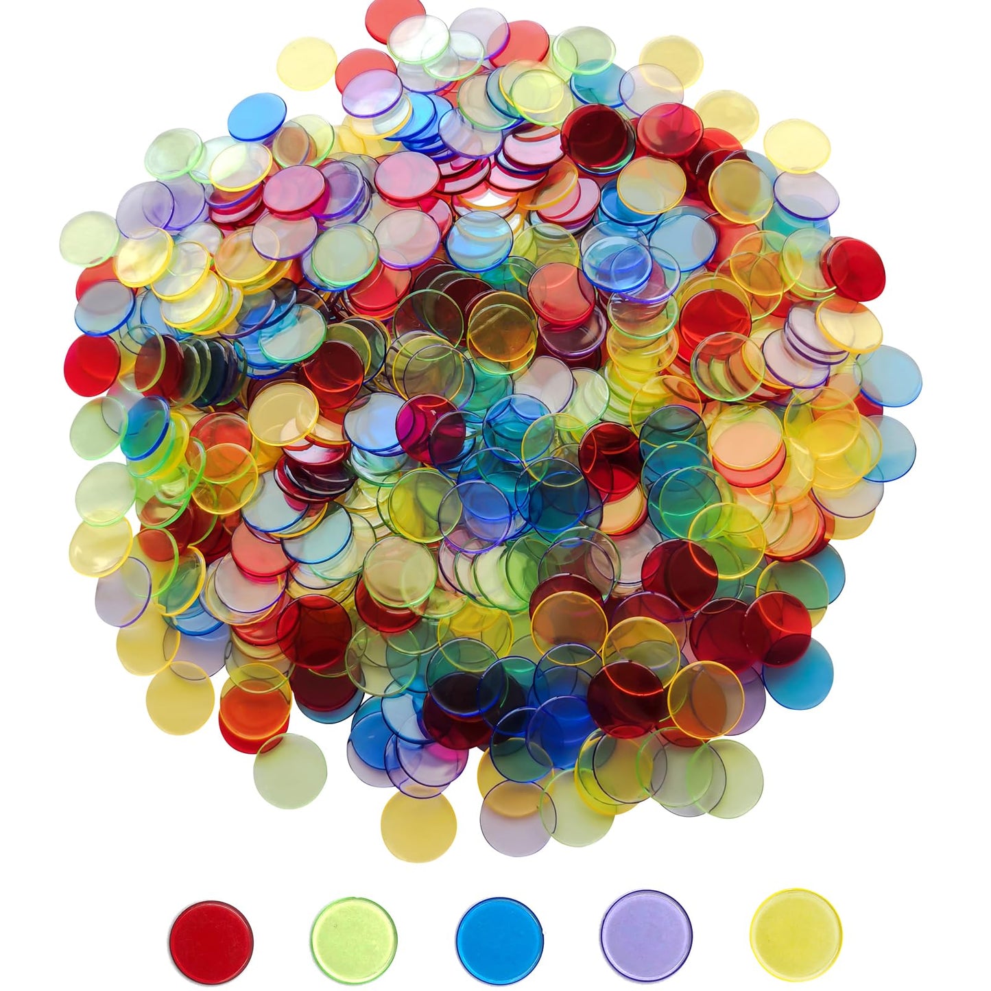 Yuanhe 500-Pack 3/4-Inch Transparent Bingo Chips – Mixed Colors for Games, Parties and Classrooms