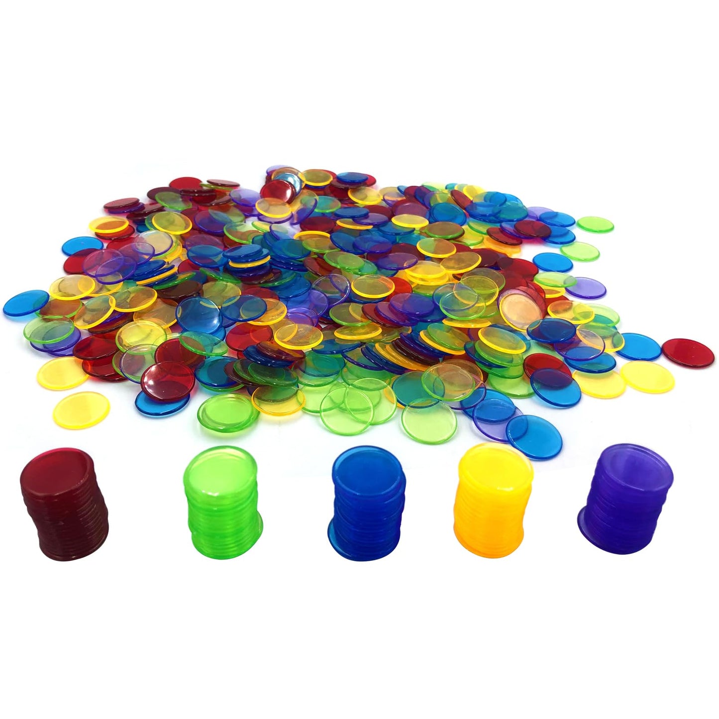 Yuanhe 500-Pack 3/4-Inch Transparent Bingo Chips – Mixed Colors for Games, Parties and Classrooms