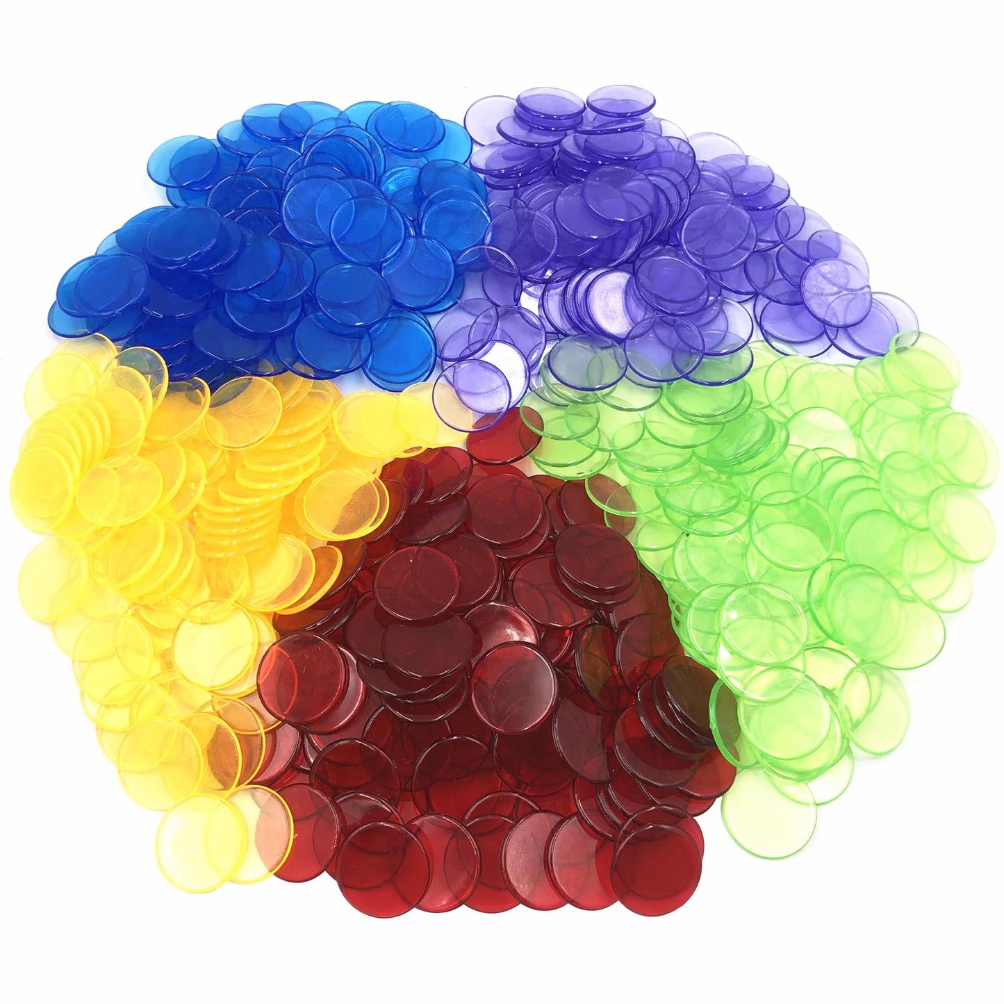 Yuanhe 500-Pack 3/4-Inch Transparent Bingo Chips – Mixed Colors for Games, Parties and Classrooms