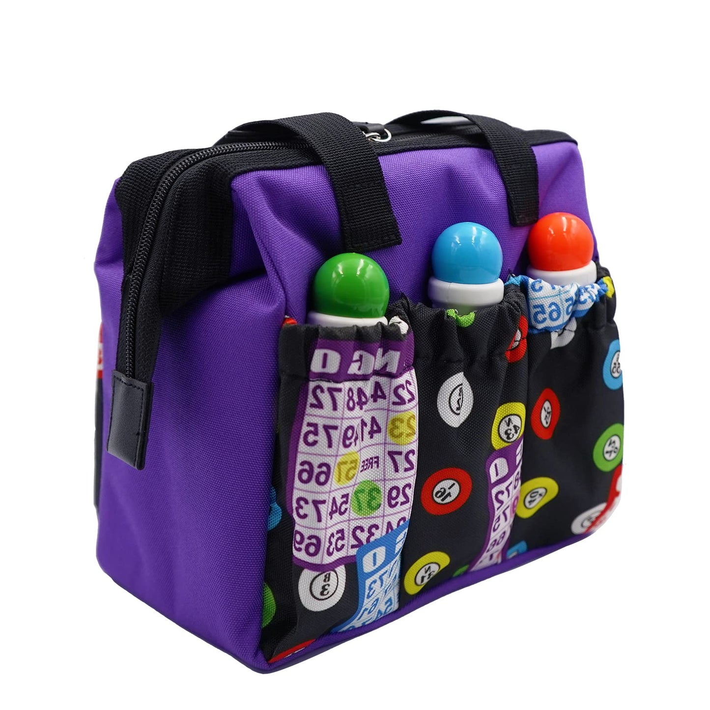 Yuanhe Bingo Dauber Tote Bag - Purple Pattern with Zipper and 6 Pockets