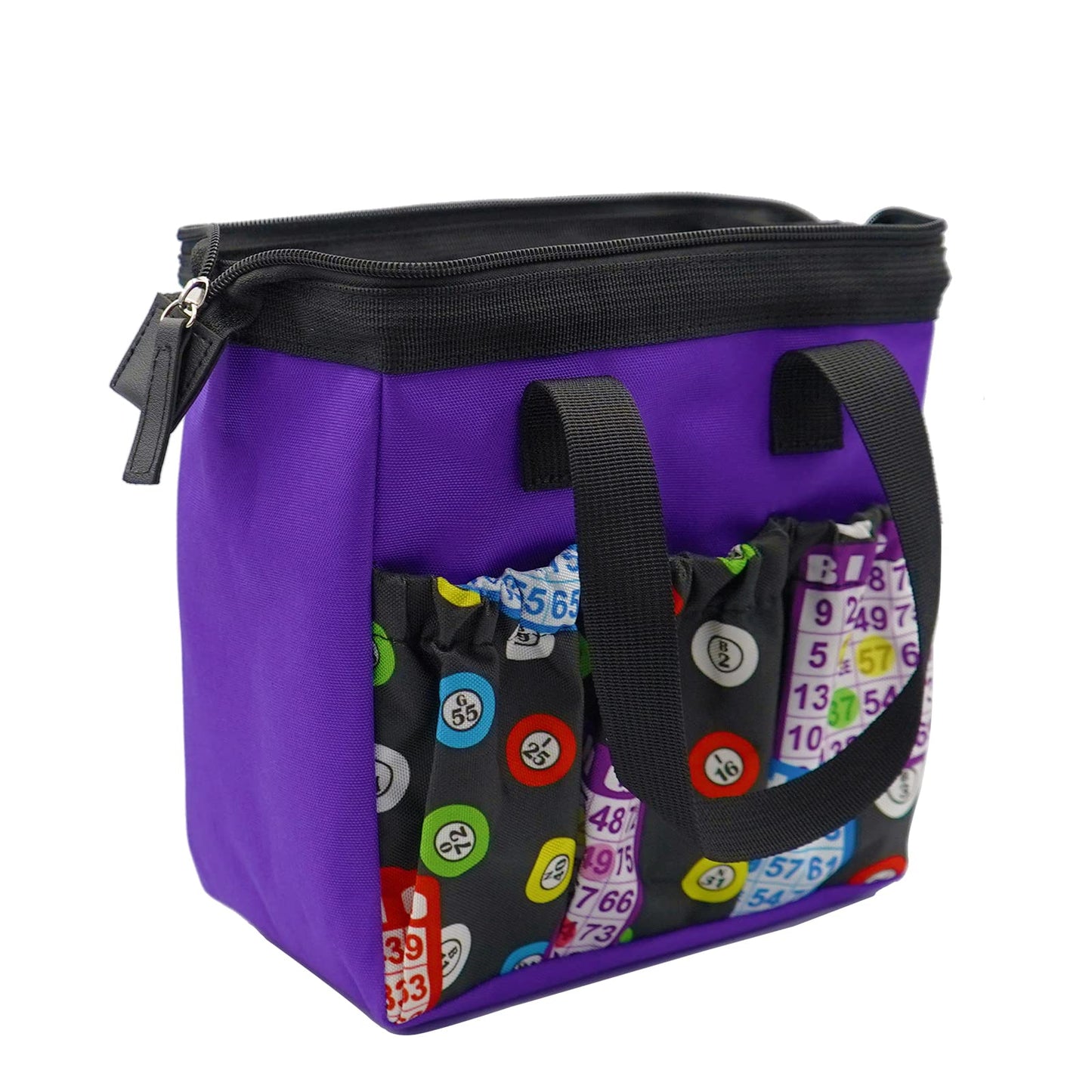 Yuanhe Bingo Dauber Tote Bag - Purple Pattern with Zipper and 6 Pockets