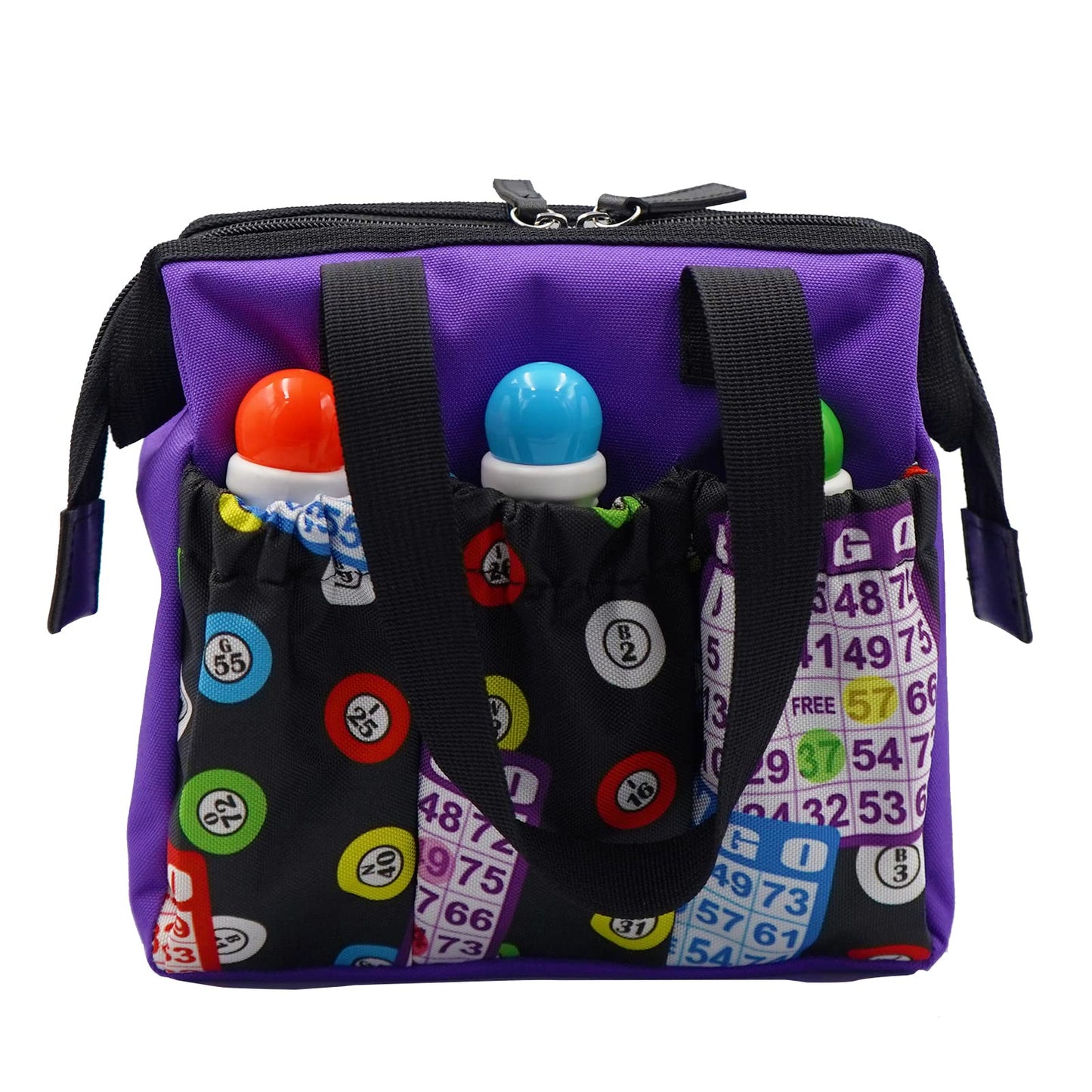 Yuanhe Bingo Dauber Tote Bag - Purple Pattern with Zipper and 6 Pockets