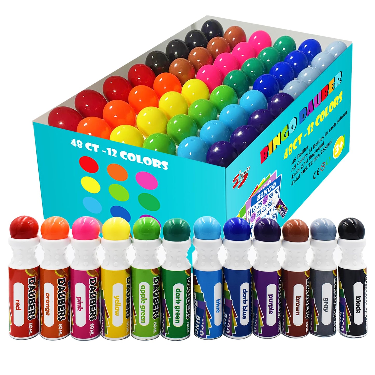 Yuanhe Bingo Daubers Dot Markers — 48-Color Mixed Set, Bulk Pack