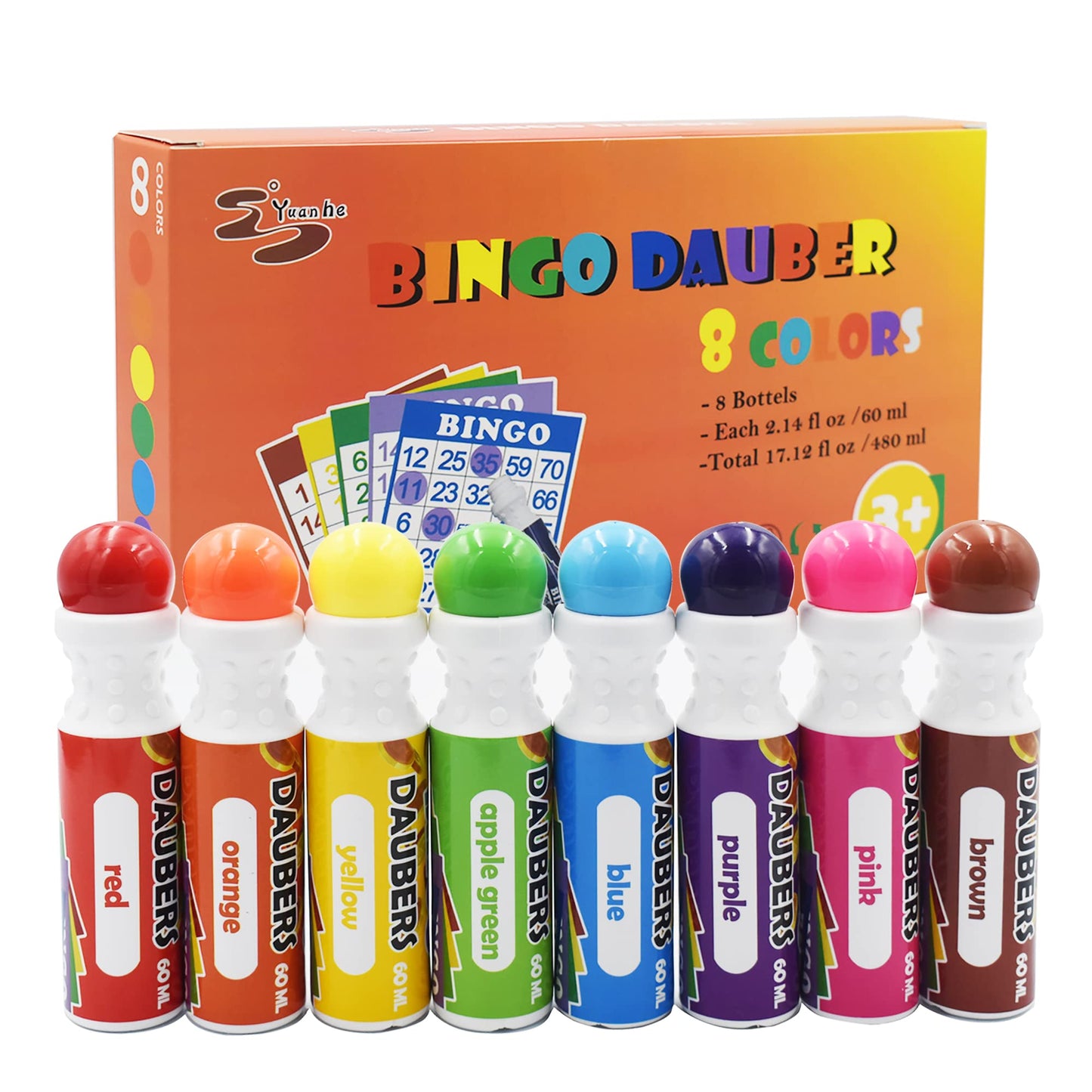Yuanhe Bingo Daubers Dot Markers – Mixed Colors 8-Pack | Quick-Dry Ink, Mess-Free