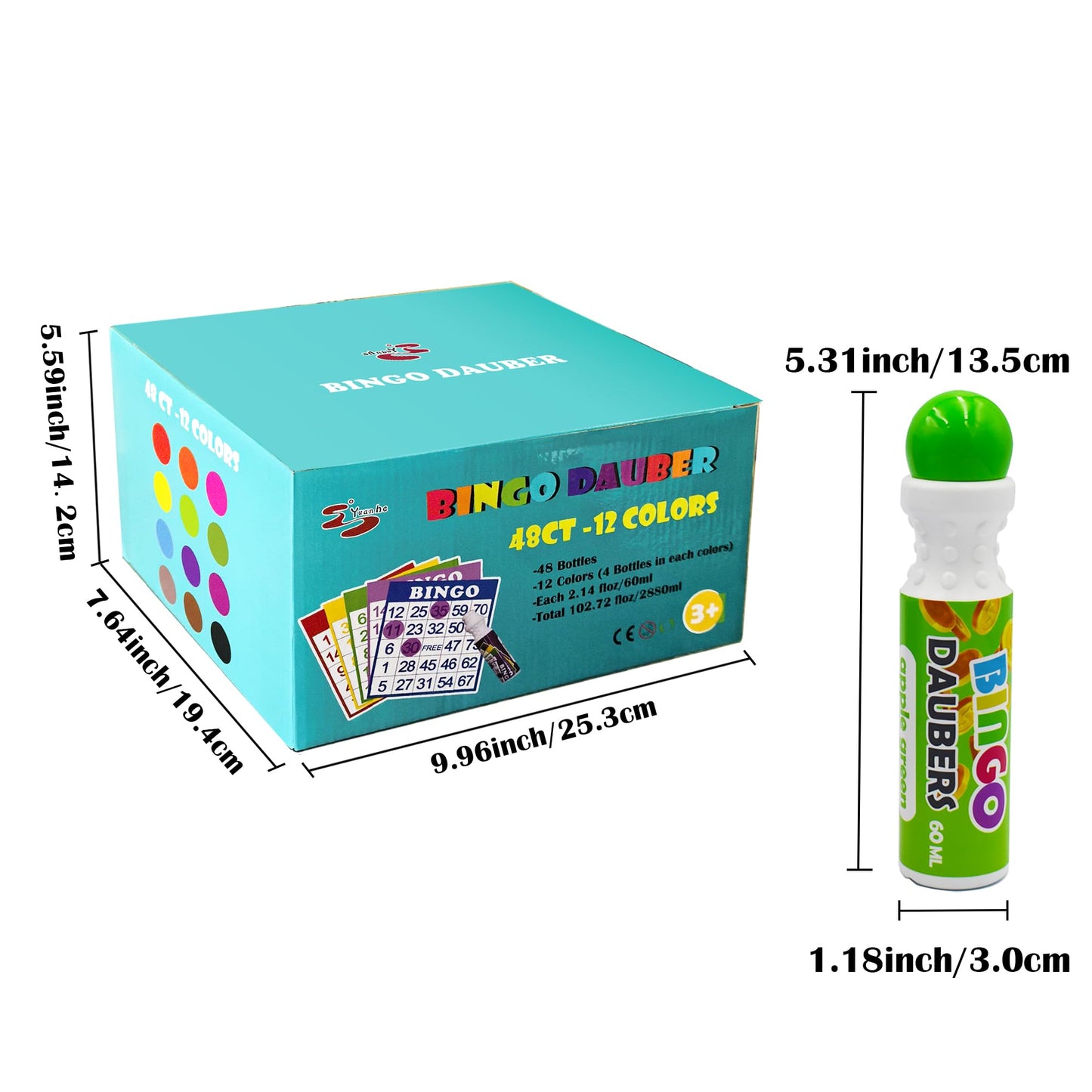 Yuanhe Bingo Daubers Dot Markers — 48-Color Mixed Set, Bulk Pack