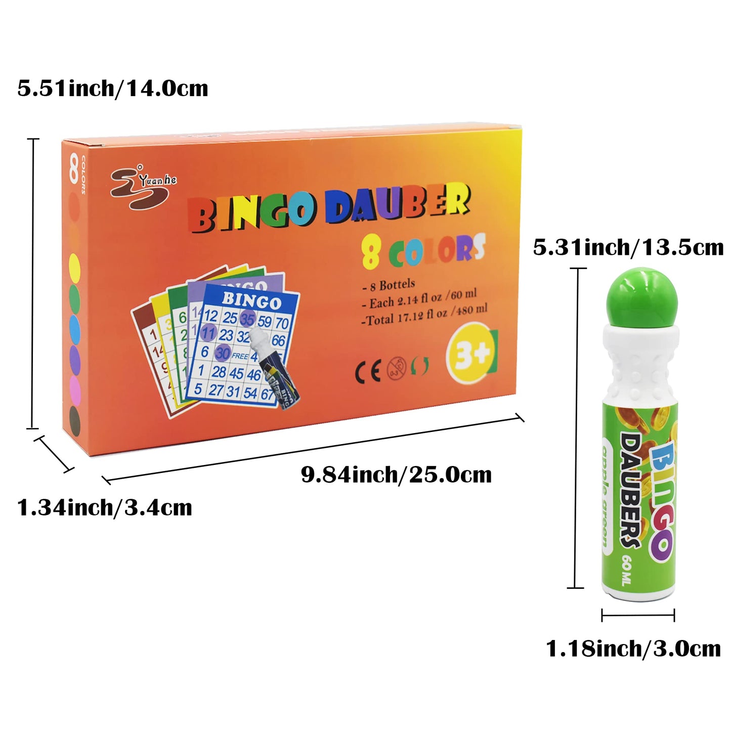 Yuanhe Bingo Daubers Dot Markers – Mixed Colors 8-Pack | Quick-Dry Ink, Mess-Free