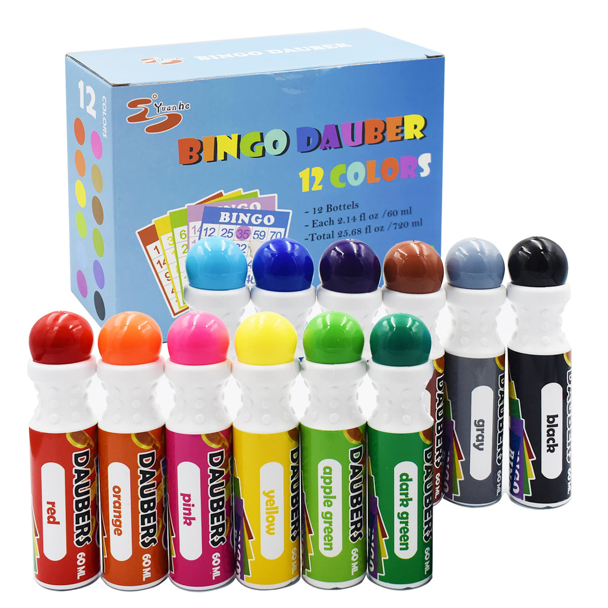 Yuanhe Bingo Daubers – Mixed Colors, 12-Pack | Quick-Dry, Mess-Free Dot Markers