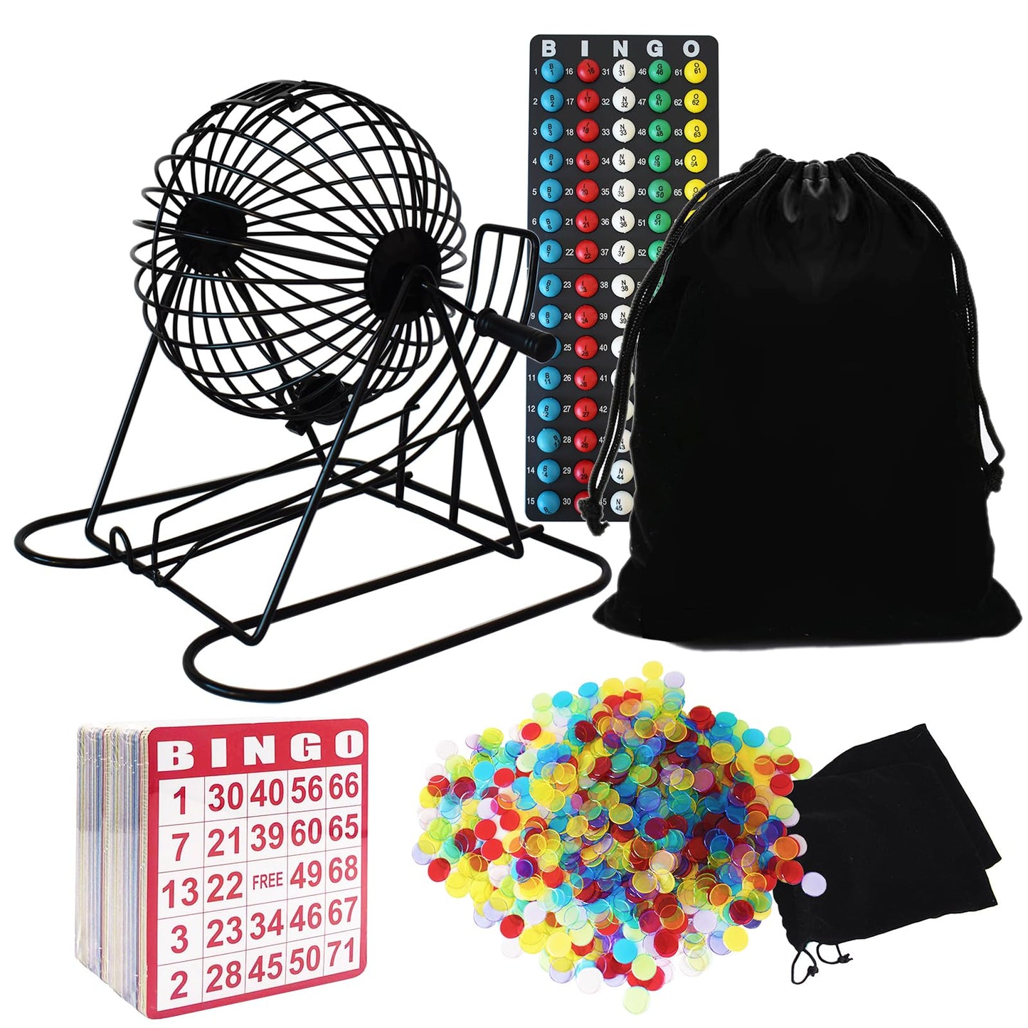 Yuanhe Complete Bingo Game Set — Deluxe 8-inch Cage, 1000 Chips, 100 Cards, 75 Balls