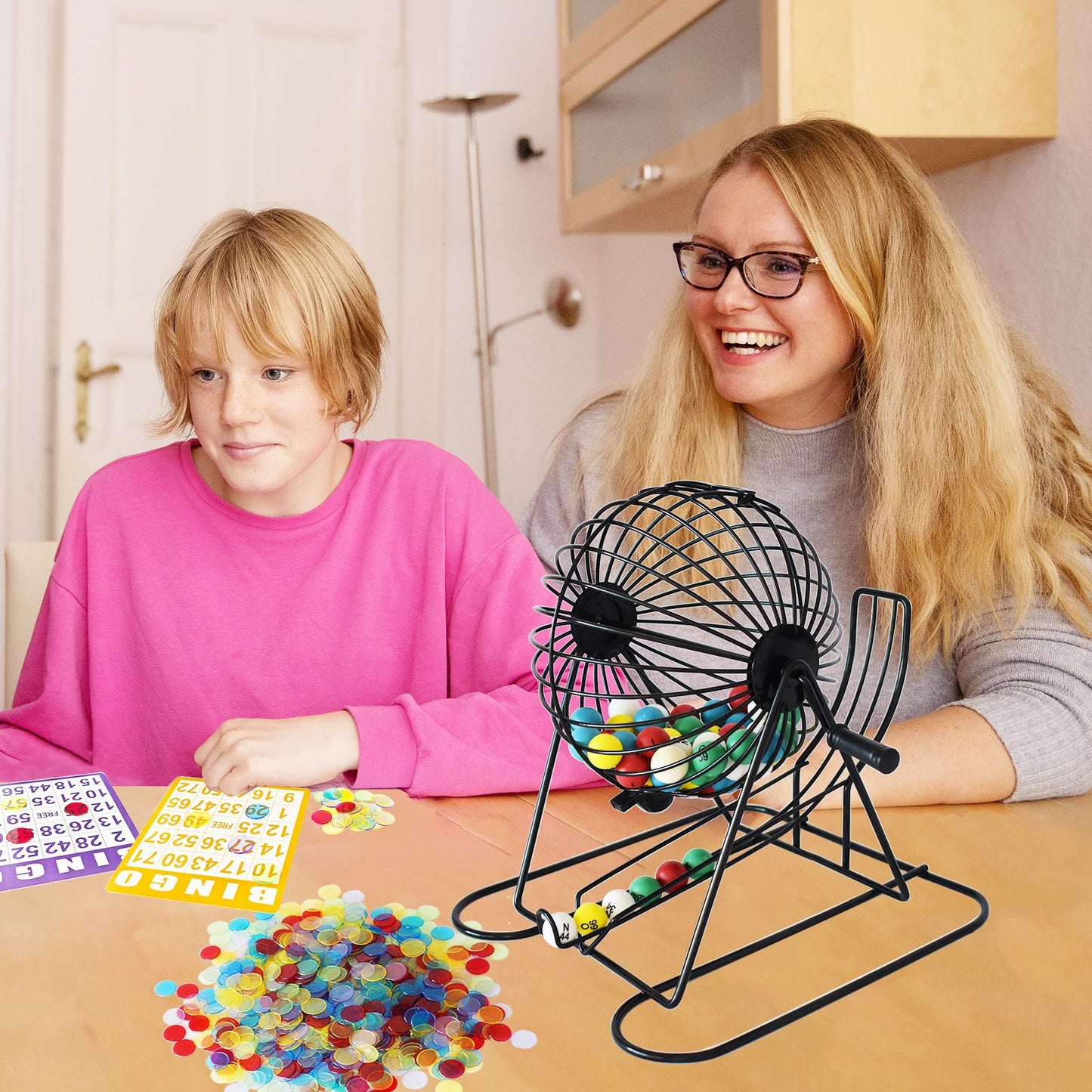 Yuanhe Complete Bingo Game Set — Deluxe 8-inch Cage, 1000 Chips, 100 Cards, 75 Balls