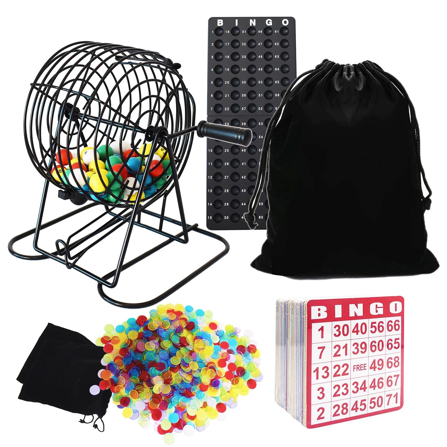Yuanhe Deluxe Bingo Game Set – 8-inch Cage, 1000 Chips, 100 Cards, 75 Balls for Large Groups