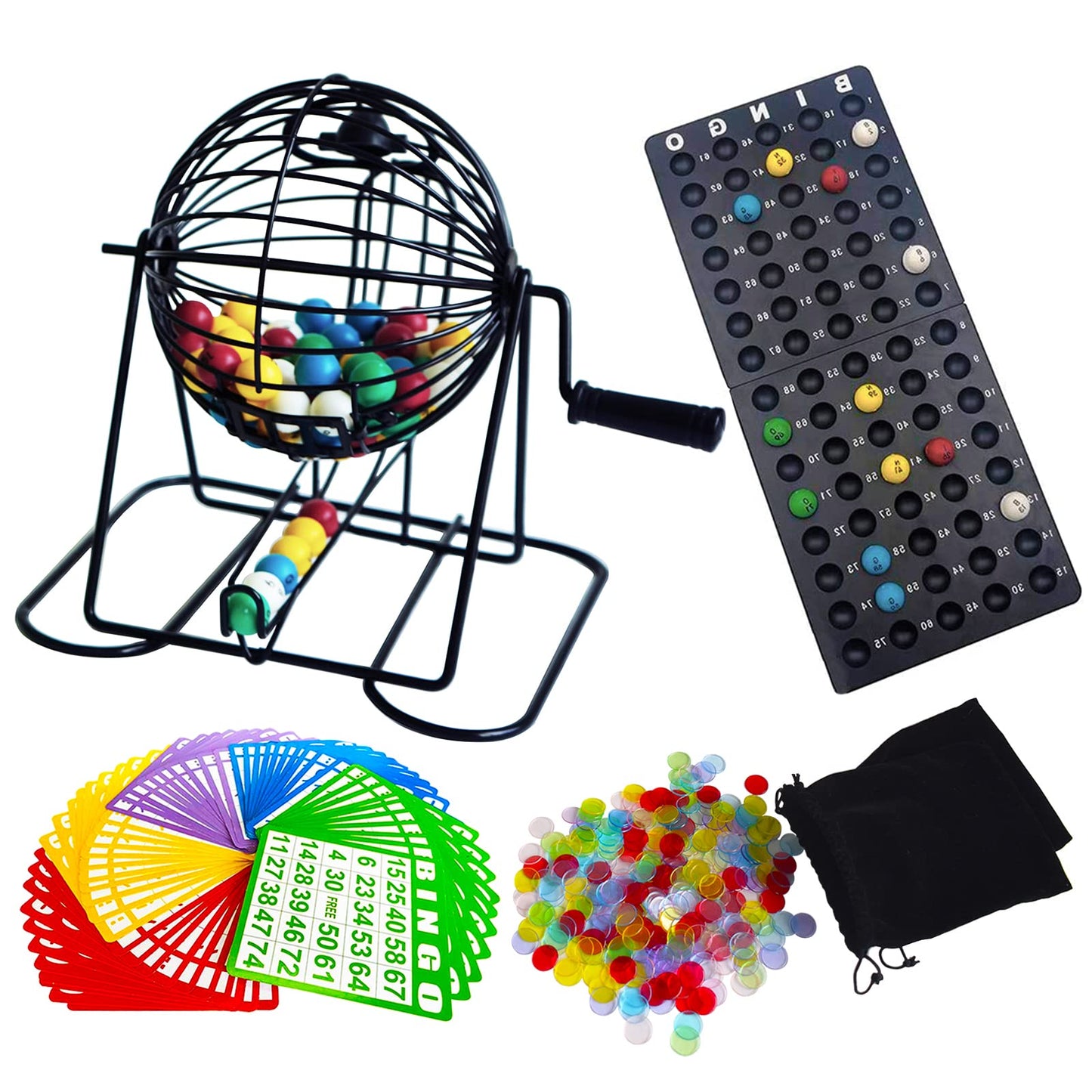 Yuanhe Deluxe Bingo Game Set – Metal Cage, 75 Balls, 50 Cards, 300 Chips + Master Board