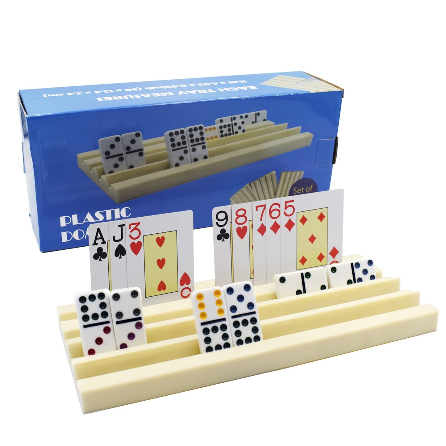 Yuanhe Domino Card Holders 4-Pack – Deep-Groove Racks for Dominoes & Cards, 11.81 x 4.92 x 0.98 in