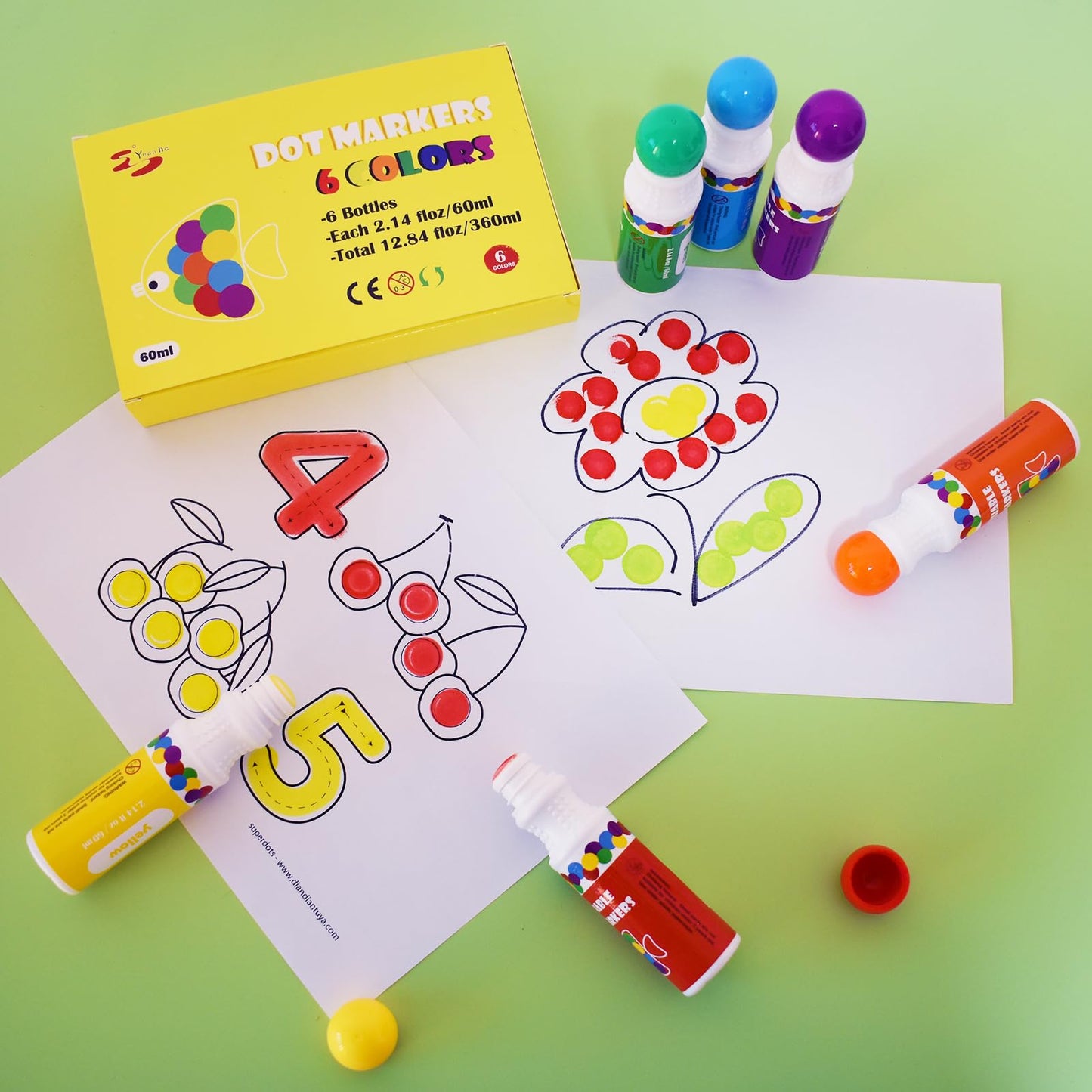 Yuanhe Dot Markers Bingo Daubers – 6 Washable Colors for Toddlers & Kids Art