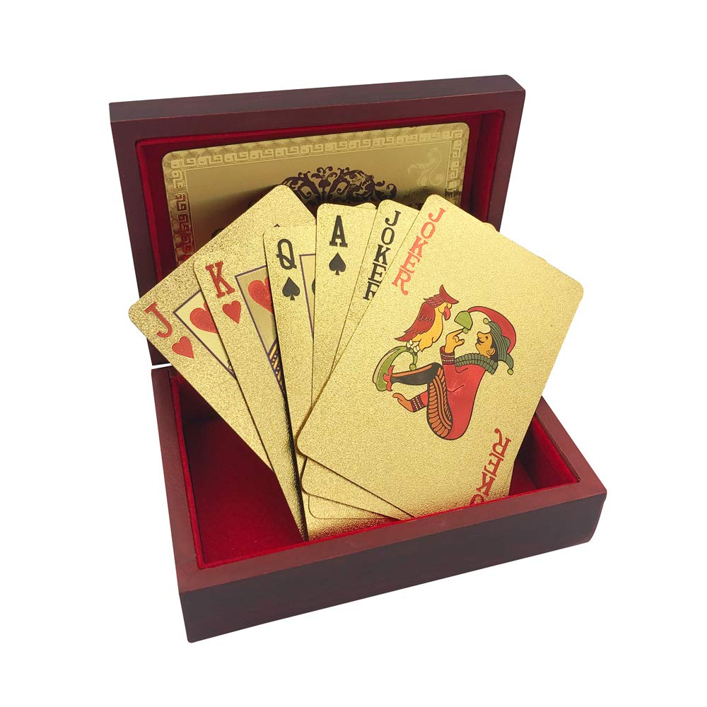 Yuanhe Gold Deck of Cards – Waterproof Luxury Playing Cards with Wooden Gift Box