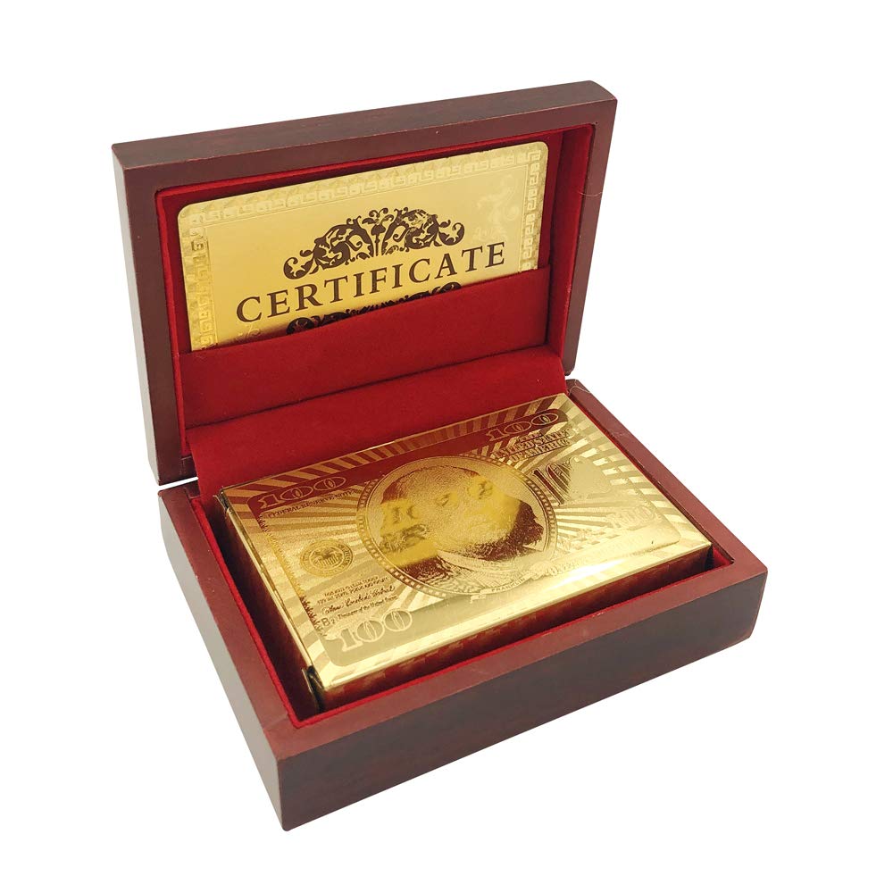 Yuanhe Gold Deck of Cards – Waterproof Luxury Playing Cards with Wooden Gift Box