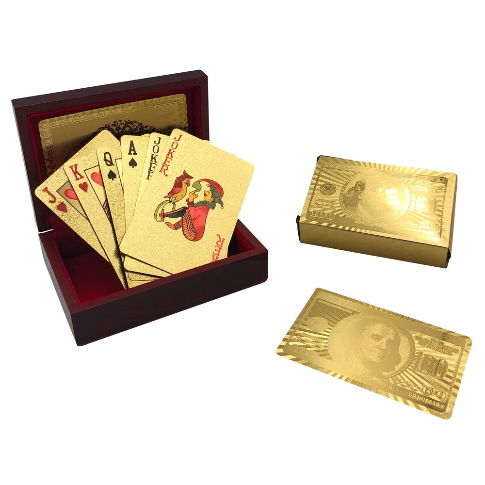 Yuanhe Gold Deck of Cards – Waterproof Luxury Playing Cards with Wooden Gift Box