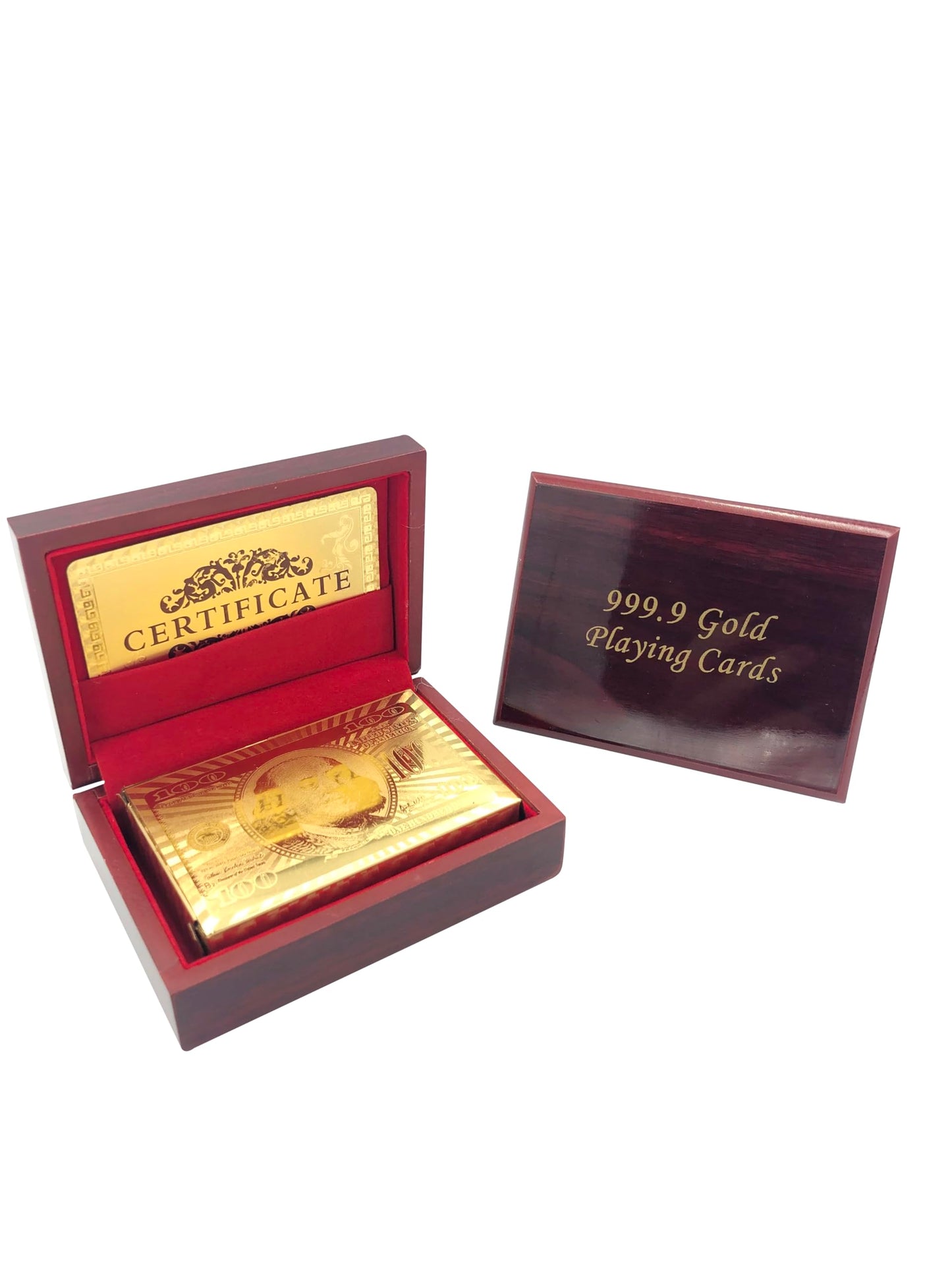 Yuanhe Gold Deck of Cards – Waterproof Luxury Playing Cards with Wooden Gift Box