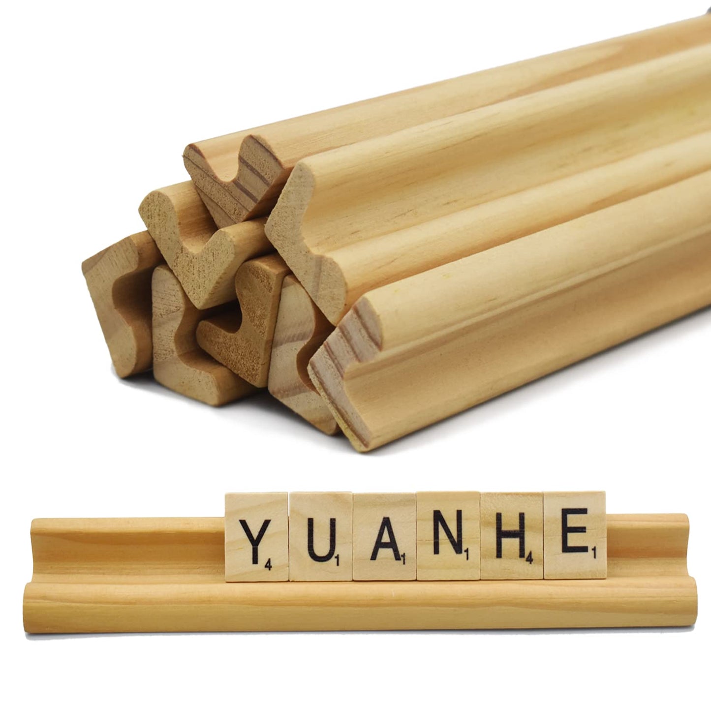Yuanhe Scrabble Tile Holders – Wooden 8-Pack Rack Set for Games & Crafts