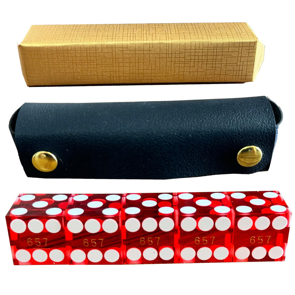 Yuanhe 19mm Professional Casino Dice – Razor Edge, Serialized Set, Leather Case, 5 Red Dice