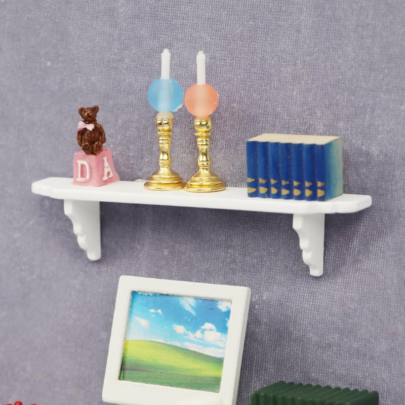 YuanHolumid 2Pcs White Dollhouse Wall Shelf – 1:12 Scale Miniature Doll House Decor Accessories