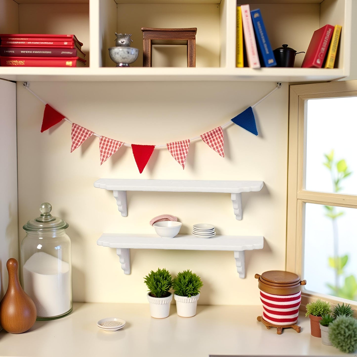 YuanHolumid 2Pcs White Dollhouse Wall Shelf – 1:12 Scale Miniature Doll House Decor Accessories