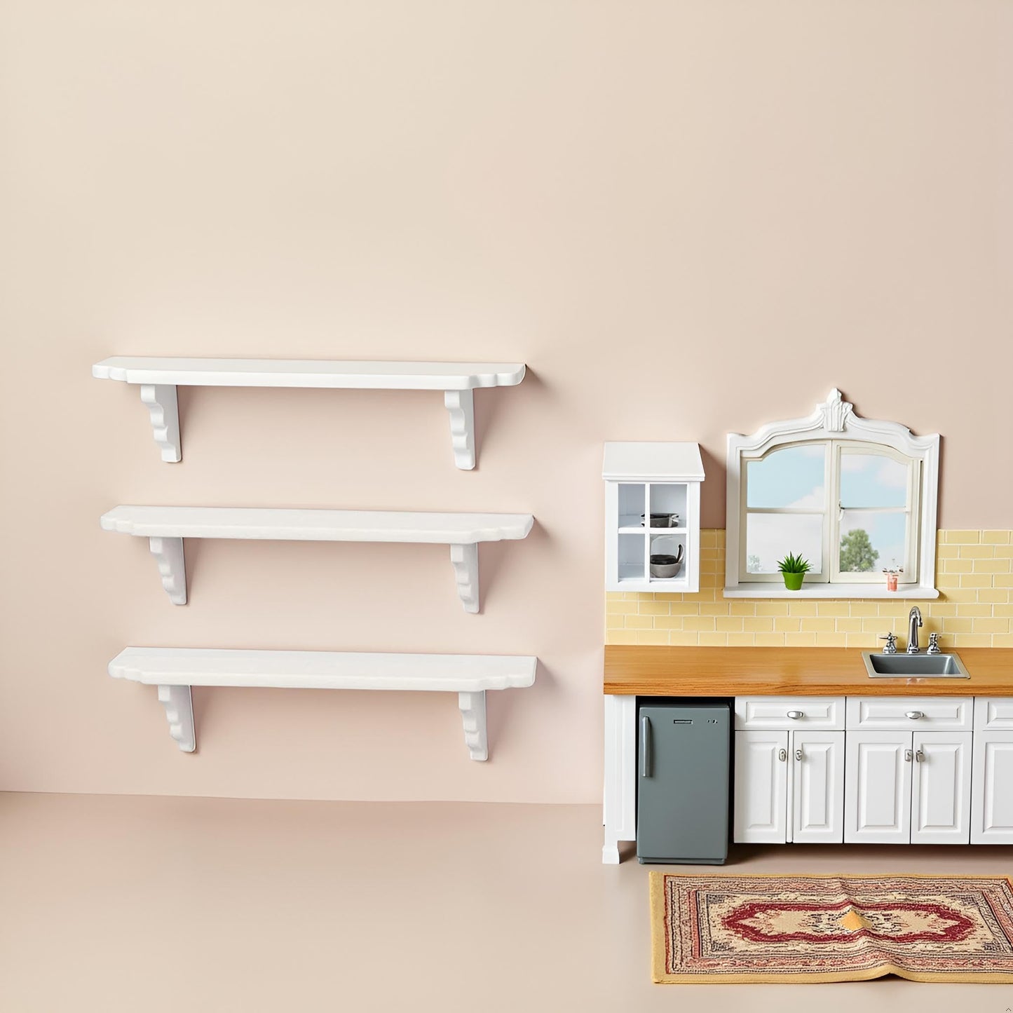 YuanHolumid 2Pcs White Dollhouse Wall Shelf – 1:12 Scale Miniature Doll House Decor Accessories