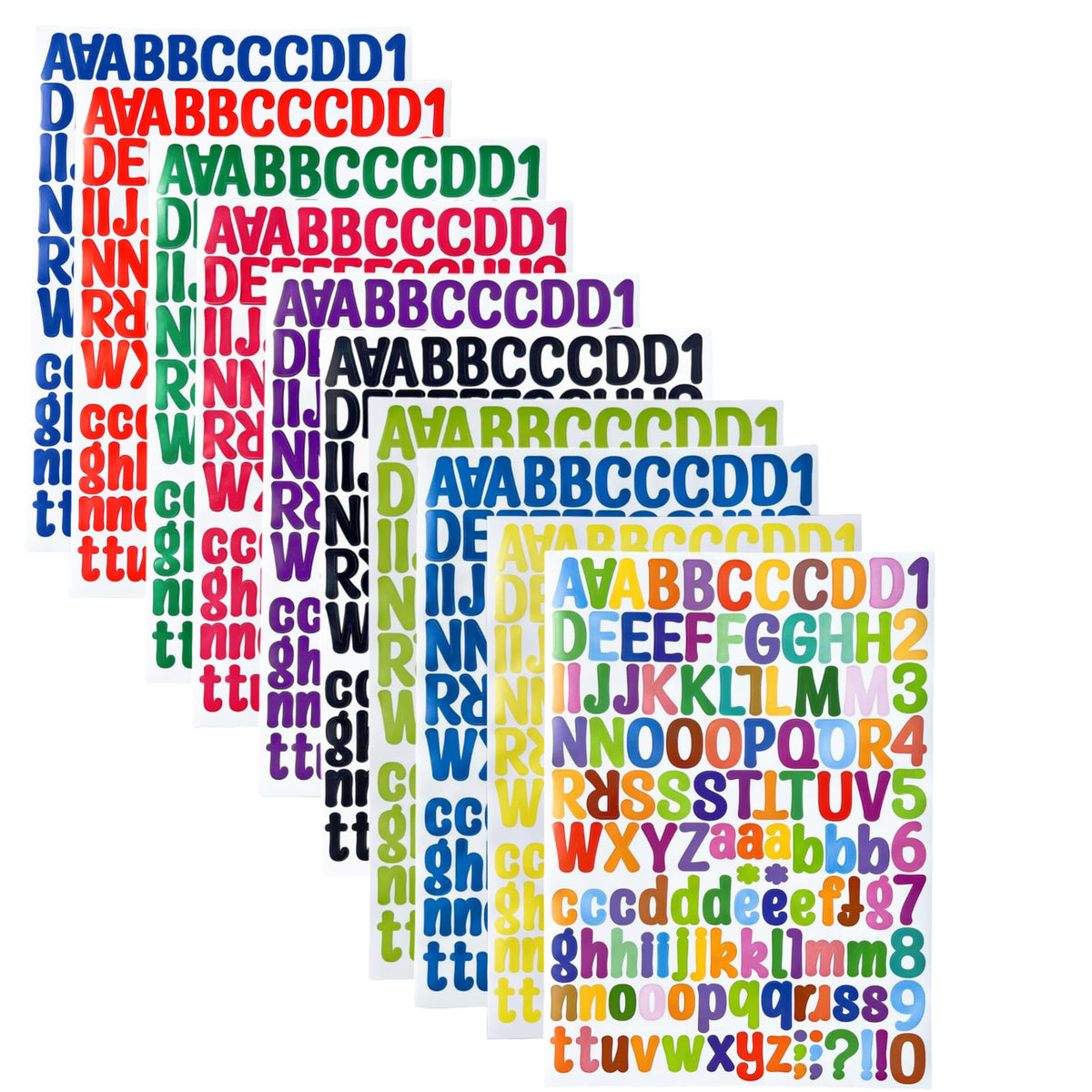 Yuanqichuanglian 1260 Pcs Letter Stickers — 10 Sheets of 1-Inch Vinyl ABC & Number Stickers