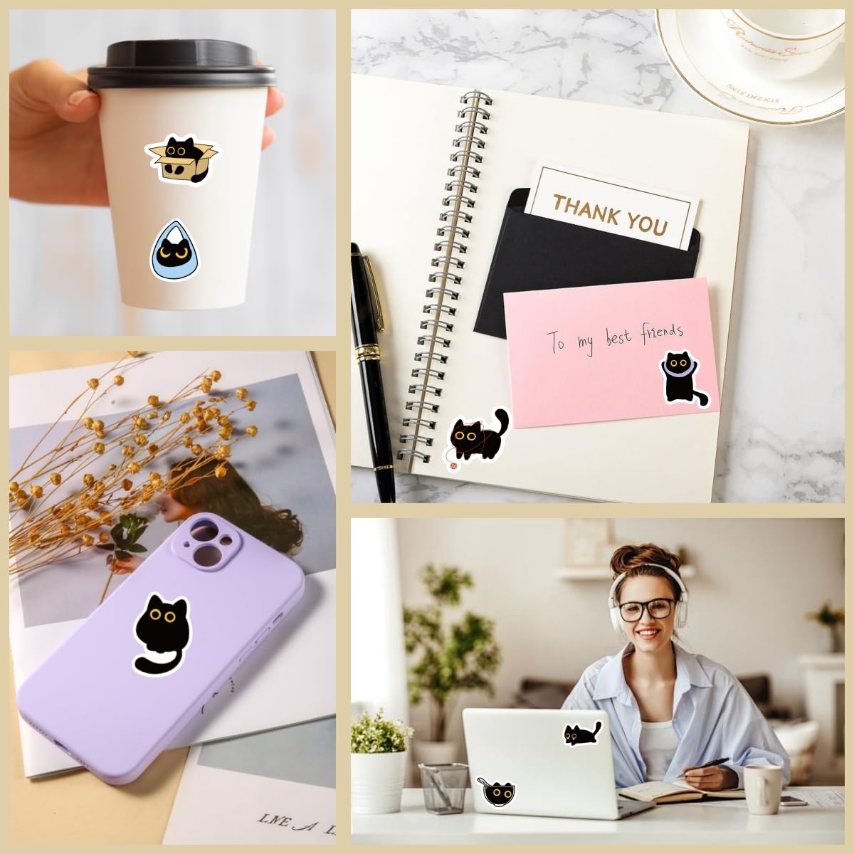 Yuanqichuanglian Black Cat Stickers - 500Pcs Cute Multi-Use Decals for Laptop & More
