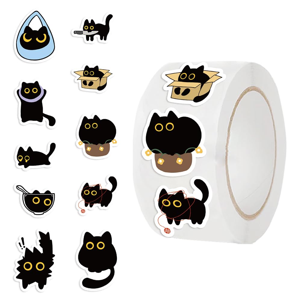 Yuanqichuanglian Black Cat Stickers - 500Pcs Cute Multi-Use Decals for Laptop & More