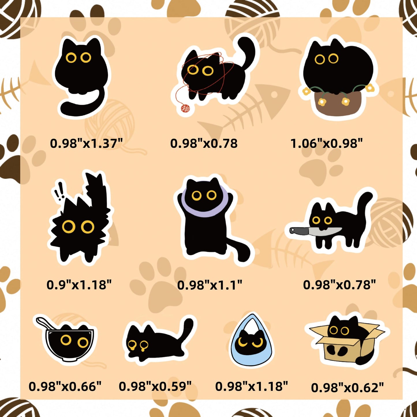 Yuanqichuanglian Black Cat Stickers - 500Pcs Cute Multi-Use Decals for Laptop & More