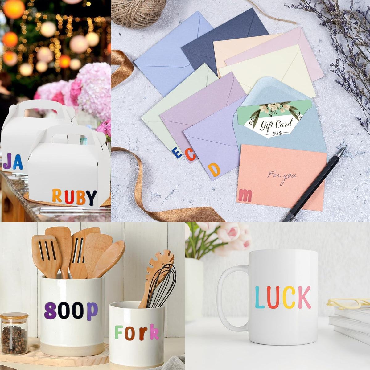 Yuanqichuanglian 1260 Pcs Letter Stickers — 10 Sheets of 1-Inch Vinyl ABC & Number Stickers