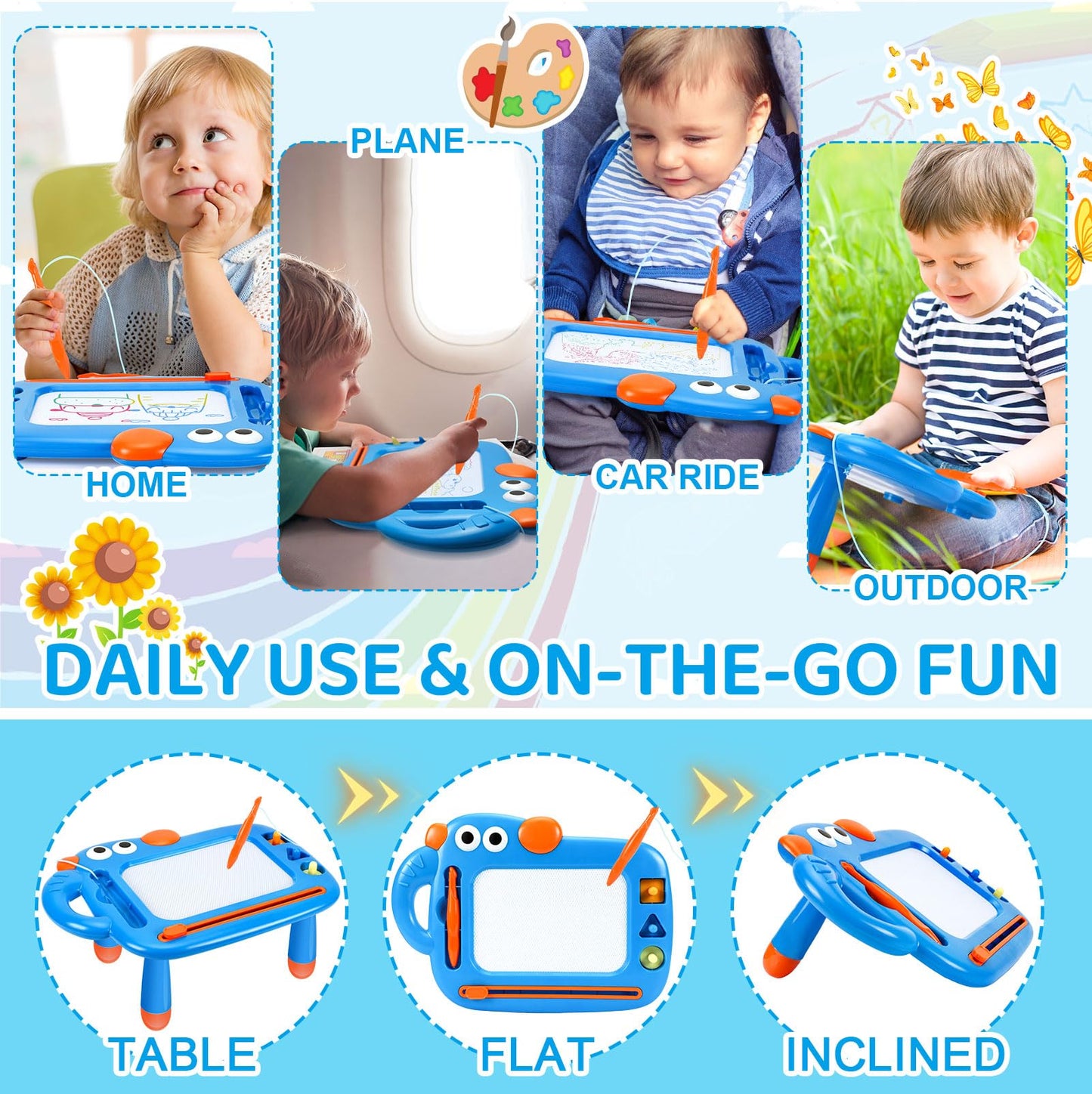 YUBALEER Magnetic Drawing Board for Toddlers 1-3 | Mess-Free Doodle Board