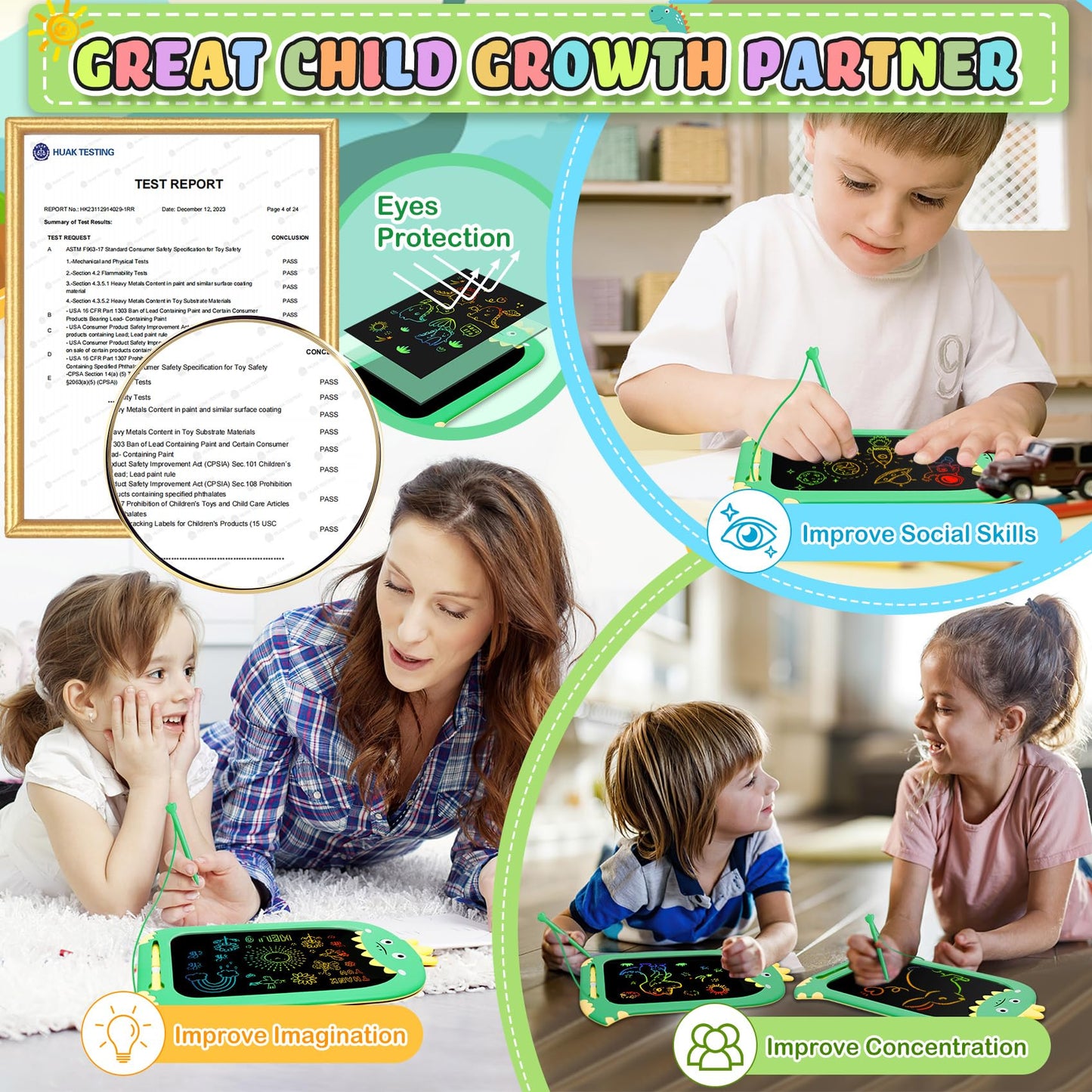 YUBALEER 10-Inch Toddler Drawing Tablet — Doodle Board for Kids Travel Fun