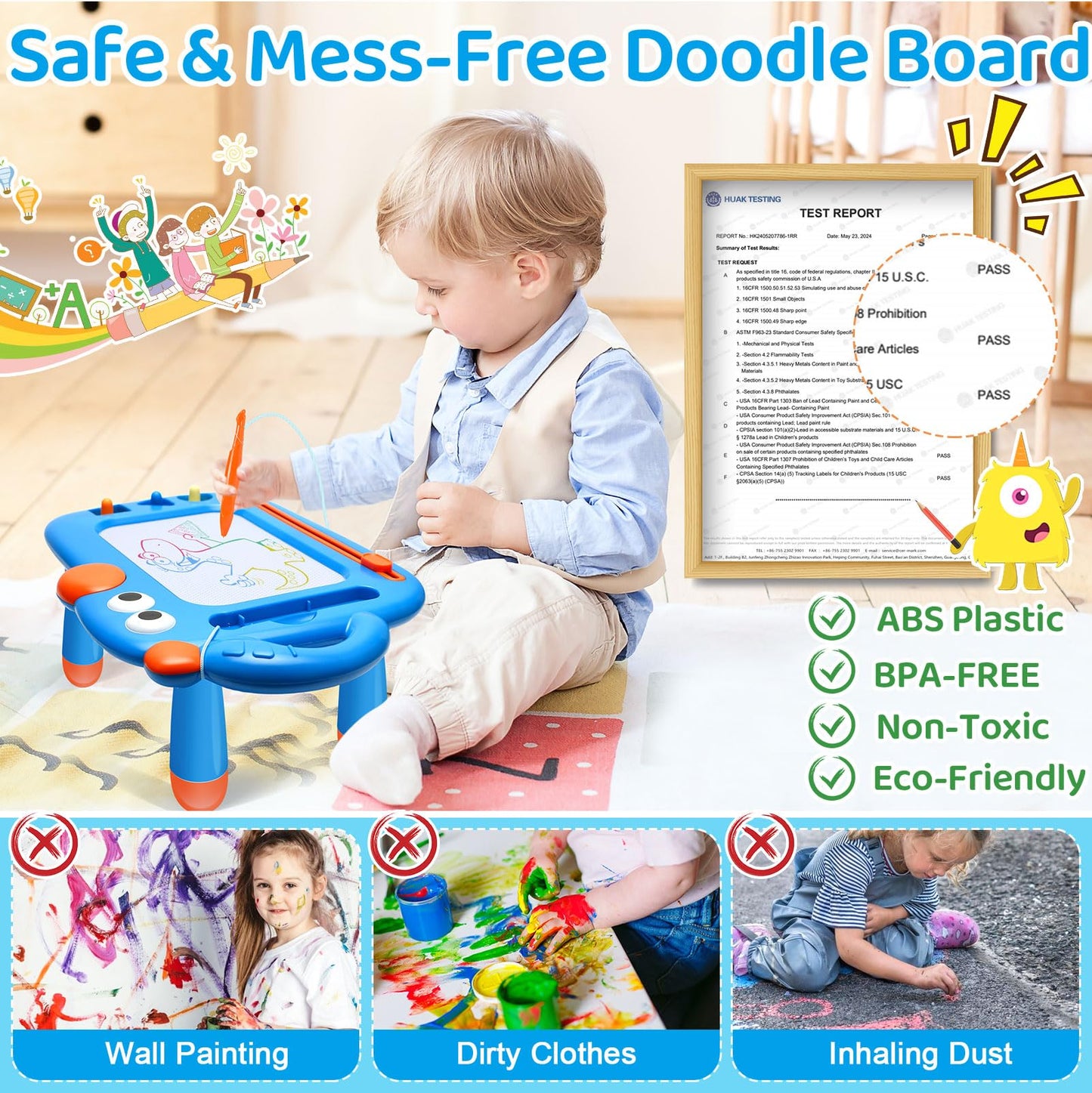YUBALEER Magnetic Drawing Board for Toddlers 1-3 | Mess-Free Doodle Board