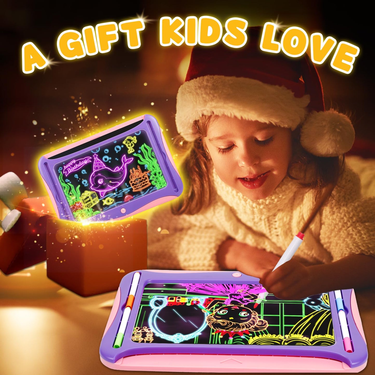 YUBALEER Magic LED Drawing Board for Kids – Light-Up Tracing Pad with 9 Cards & 6 Markers