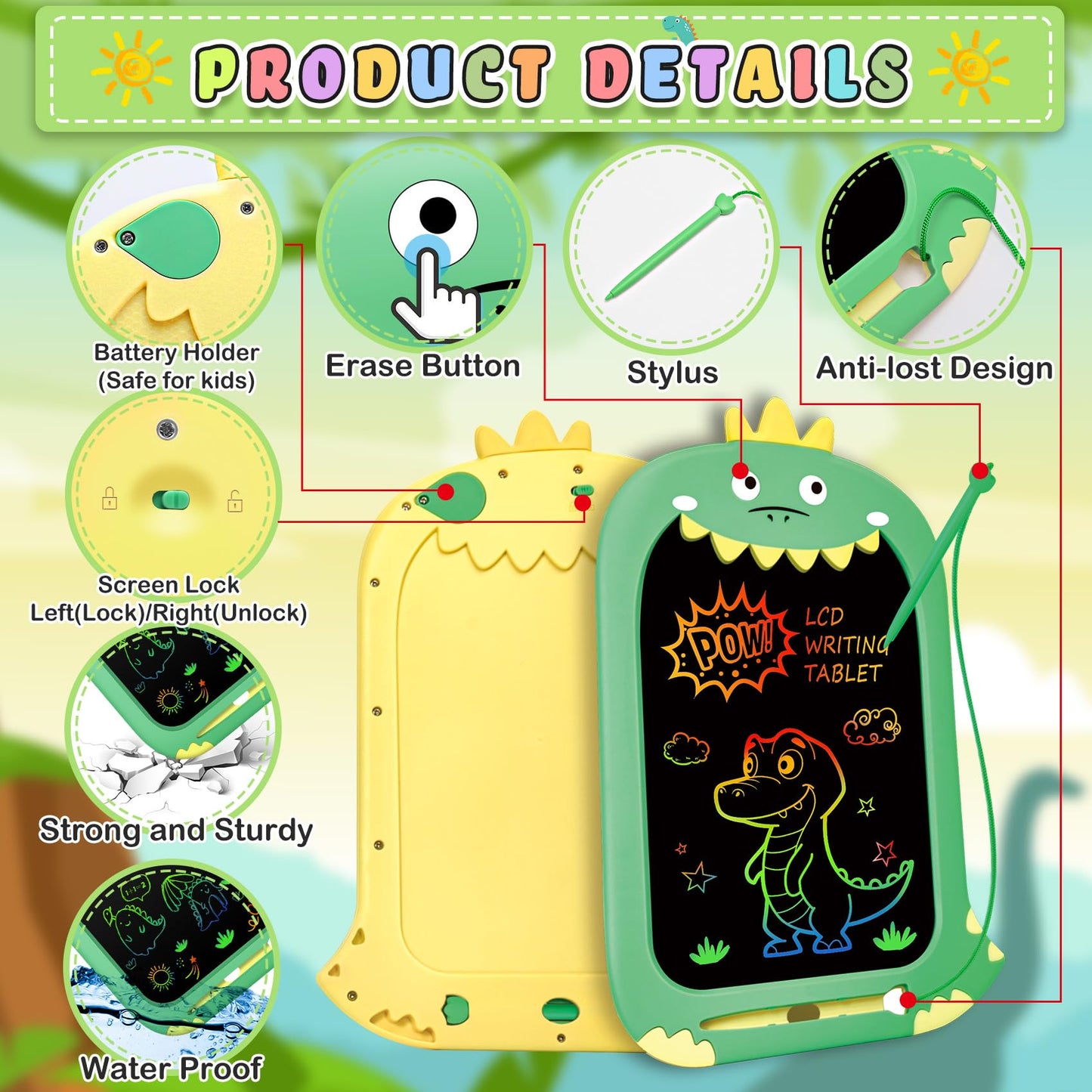 YUBALEER 10-Inch Toddler Drawing Tablet — Doodle Board for Kids Travel Fun