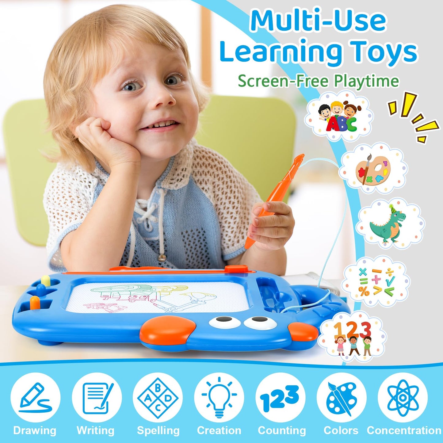 YUBALEER Magnetic Drawing Board for Toddlers 1-3 | Mess-Free Doodle Board