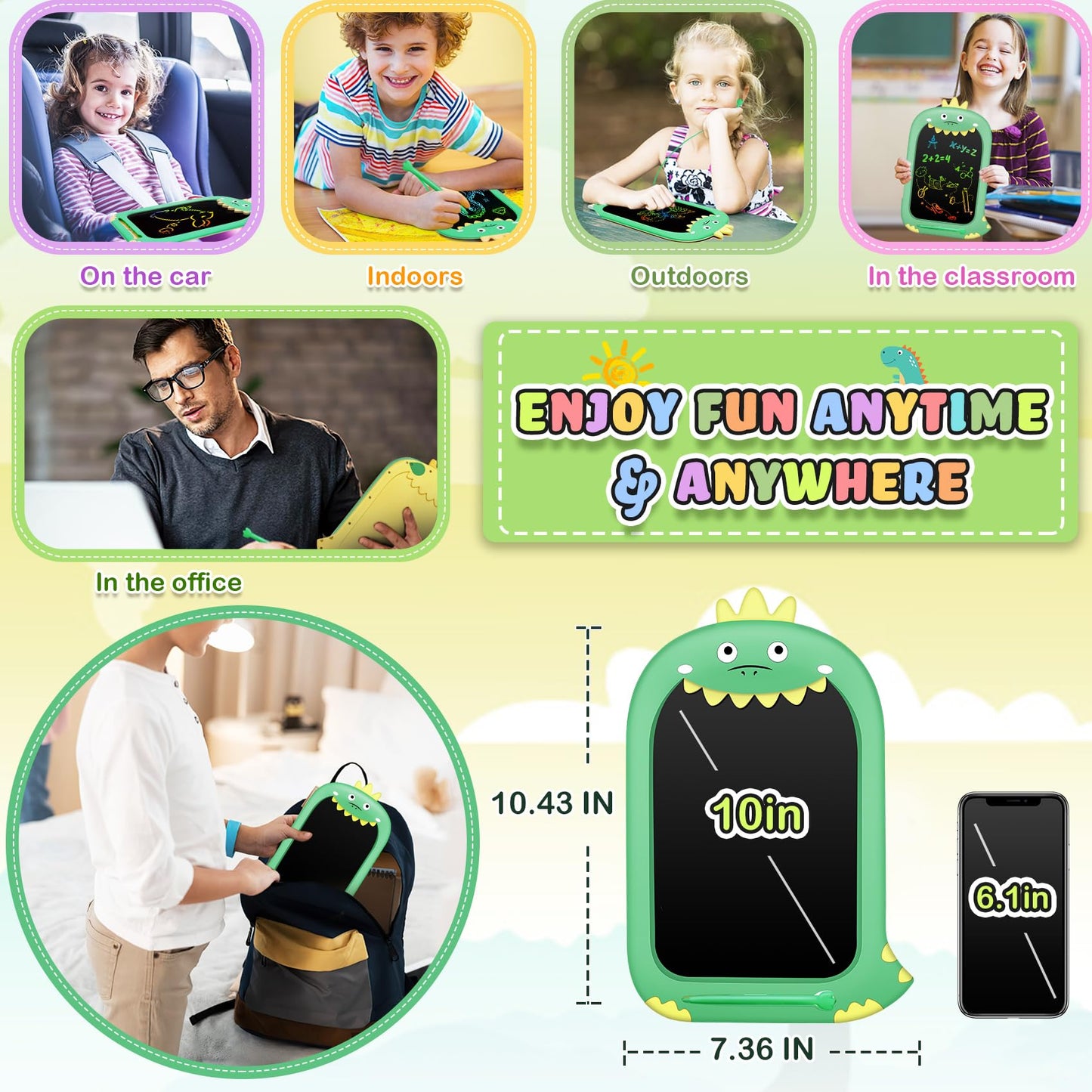 YUBALEER 10-Inch Toddler Drawing Tablet — Doodle Board for Kids Travel Fun