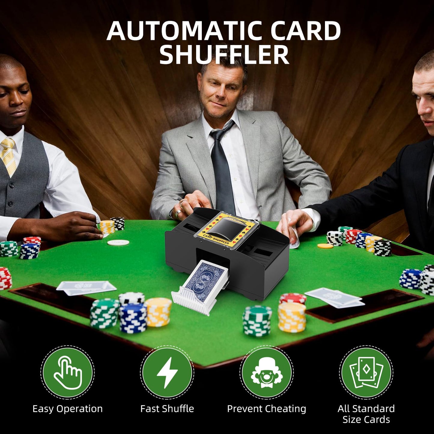 YUCEEN Automatic Card Shuffler 1/2 Decks — Battery-Powered Shuffler for UNO, Poker & More