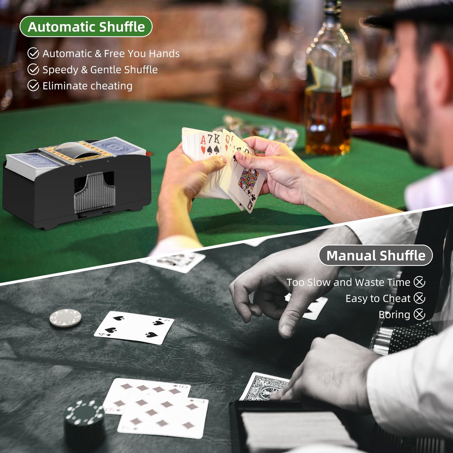 YUCEEN Automatic Card Shuffler 1/2 Decks — Battery-Powered Shuffler for UNO, Poker & More