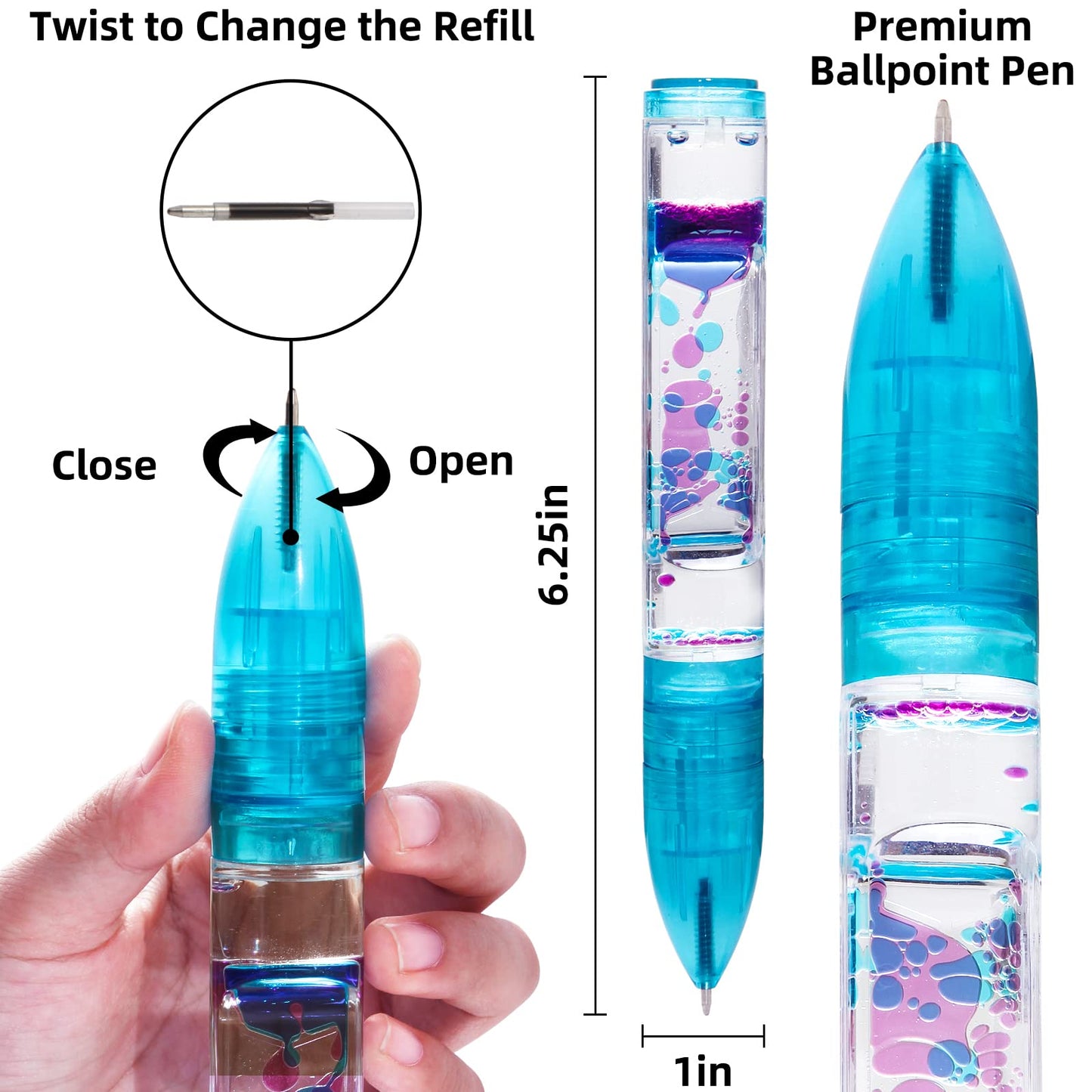 Yue Motion Lava Pens – 6 Pack Colorful Liquid Bubble Fidget Pens for Focus & Stress Relief