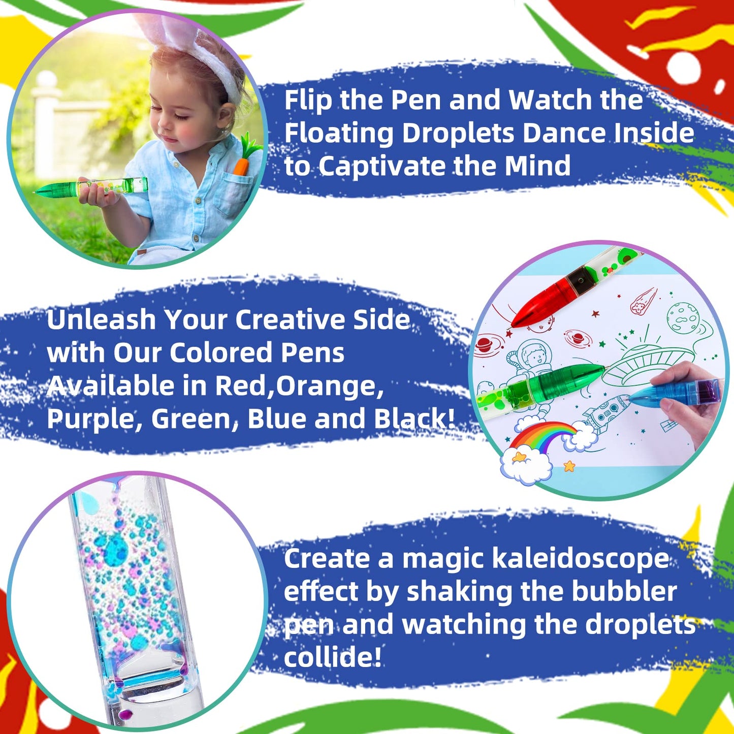 Yue Motion Lava Pens – 6 Pack Colorful Liquid Bubble Fidget Pens for Focus & Stress Relief